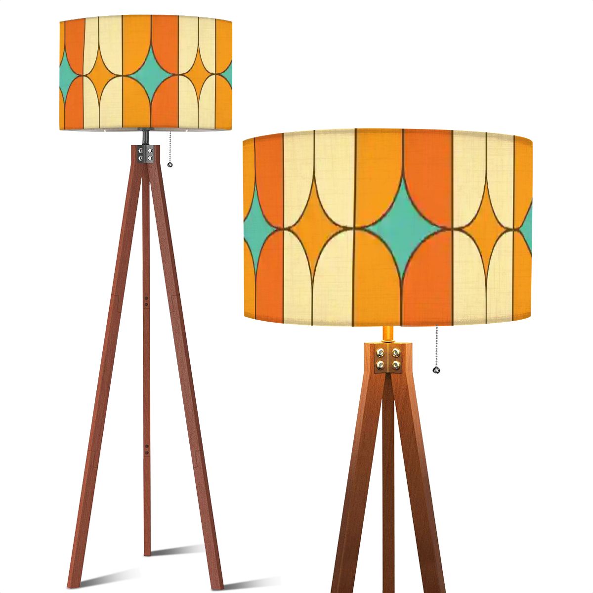 Kate McEnroe New York Mid Century Modern Tripod Floor Lamp, Retro Orange Teal Geometric LightingFloor LampsCyCjATXQZI