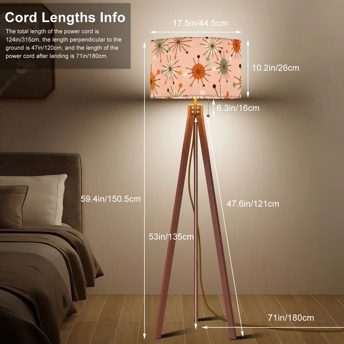 Kate McEnroe New York Mid Century Modern Tripod Floor Lamp, Retro Pink Starburst LightingTripod Floor LampsPRVxEexSgk