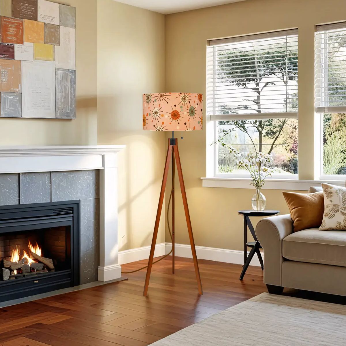 Kate McEnroe New York Mid Century Modern Tripod Floor Lamp, Retro Pink Starburst LightingTripod Floor LampsPRVxEexSgk