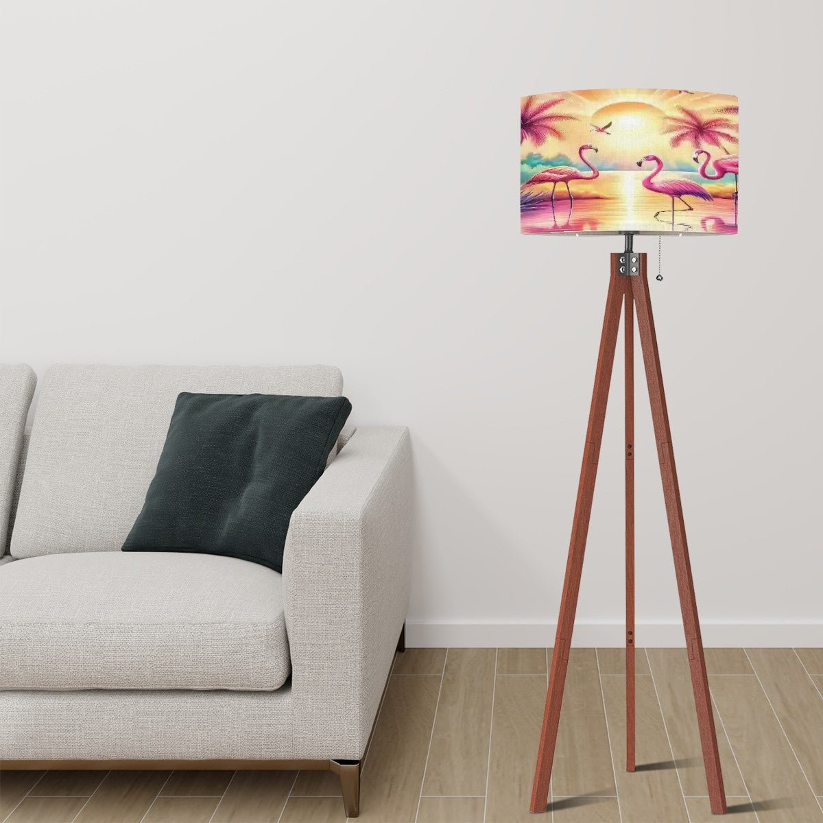 Kate McEnroe New York Mid Century Modern Tropical Flamingo Tripod Floor Lamp, Sunset Linen Drum Shade, Retro Accent Living Room, Bedroom, Office LampFloor Lamps2zU9B41dpf