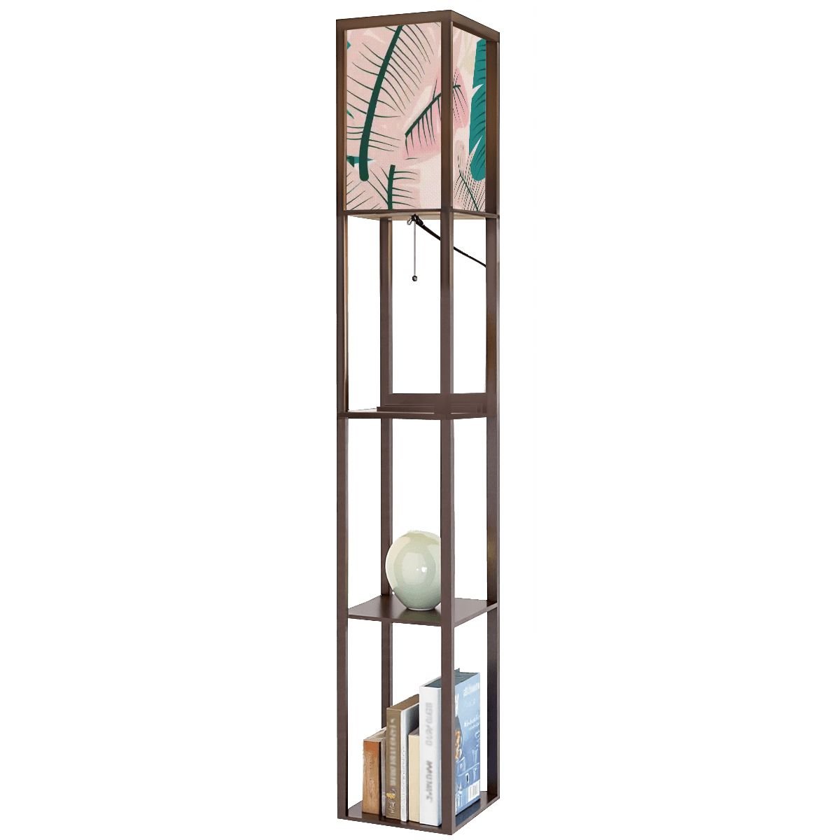 Kate McEnroe New York Mid Century Modern Tropical Palm Tower Lamp, Retro Bookshelf Storage LightLamp with ShelvesJY2x0YjdHu