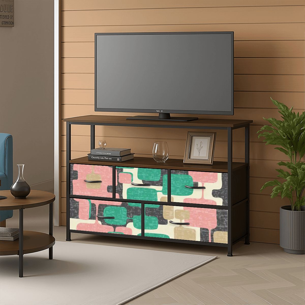 Kate McEnroe New York Mid Century Modern TV Stand, Retro Geometric 5 Drawer ConsoleTV StandsiWMkpROmtB