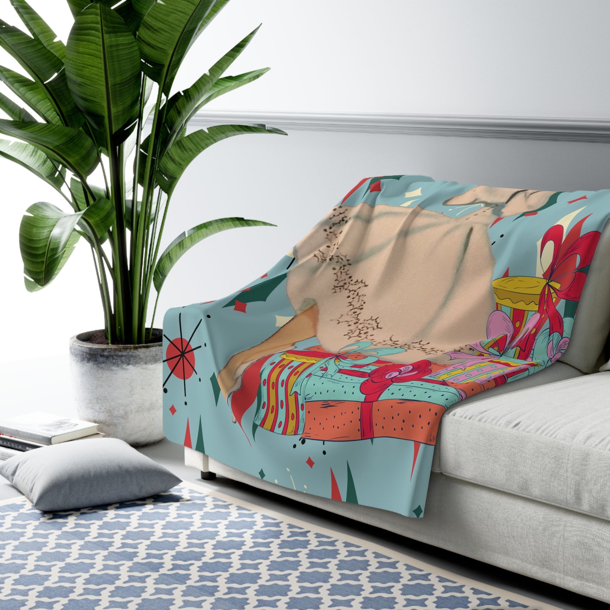 Kate McEnroe New York Mid Century Modern Vintage Sherpa Blanket, Retro Aqua Fleece ThrowBlankets31998601533718633552