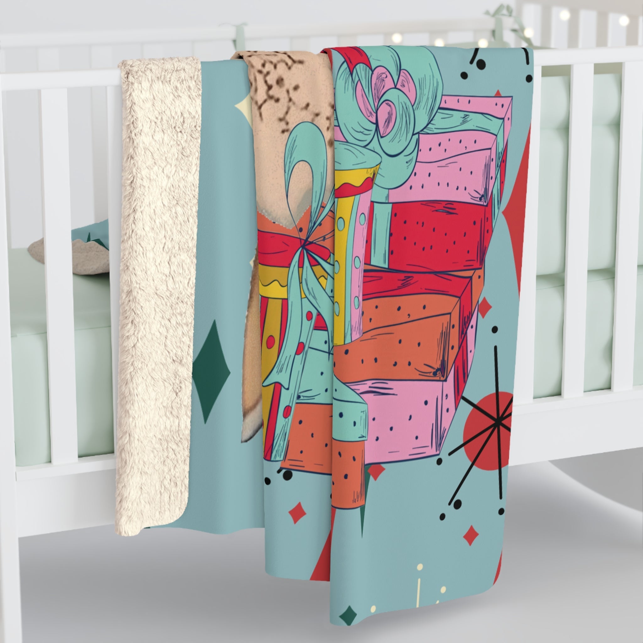 Kate McEnroe New York Mid Century Modern Vintage Sherpa Blanket, Retro Aqua Fleece ThrowBlankets31998601533718633552