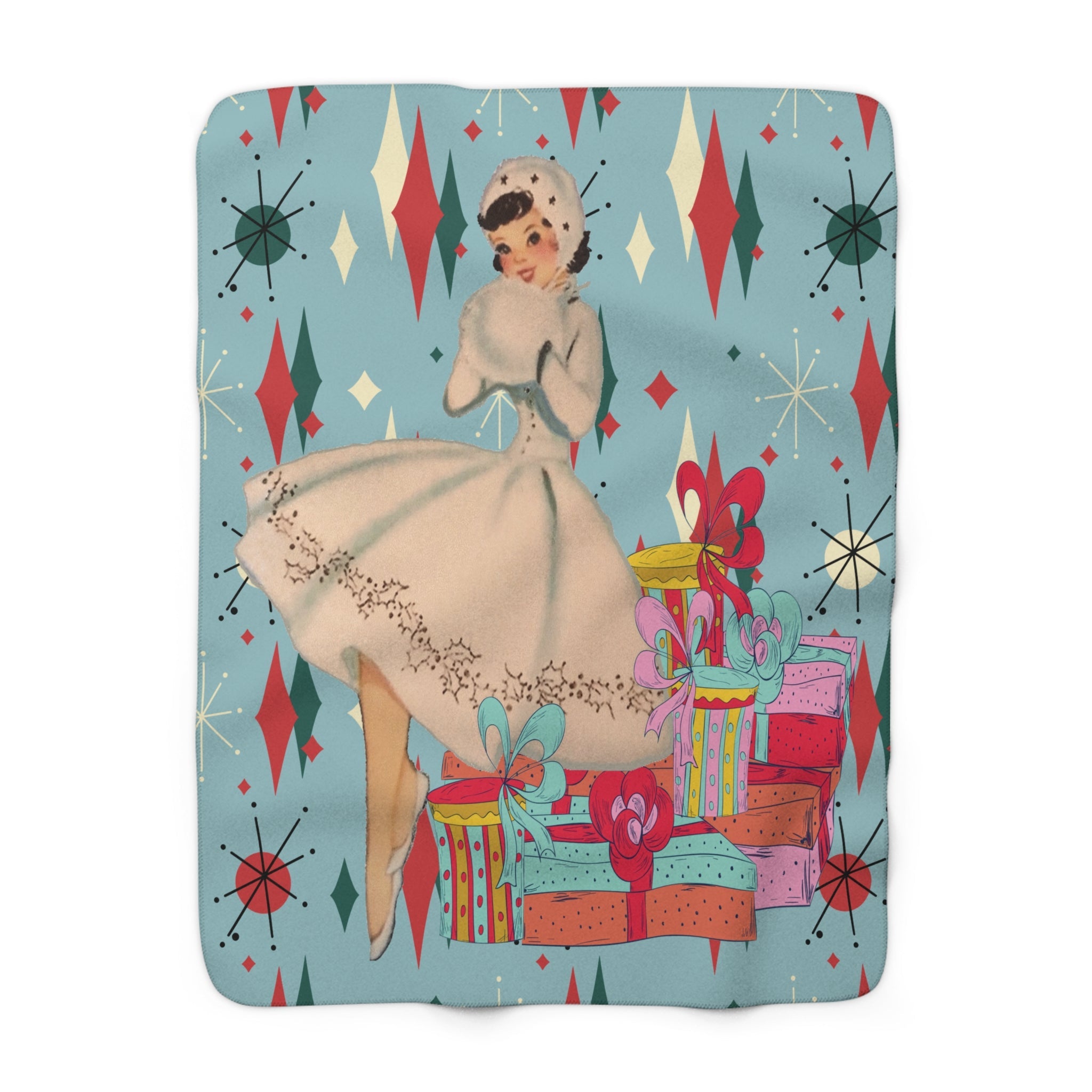 Kate McEnroe New York Mid Century Modern Vintage Sherpa Blanket, Retro Aqua Fleece ThrowBlankets31998601533718633552