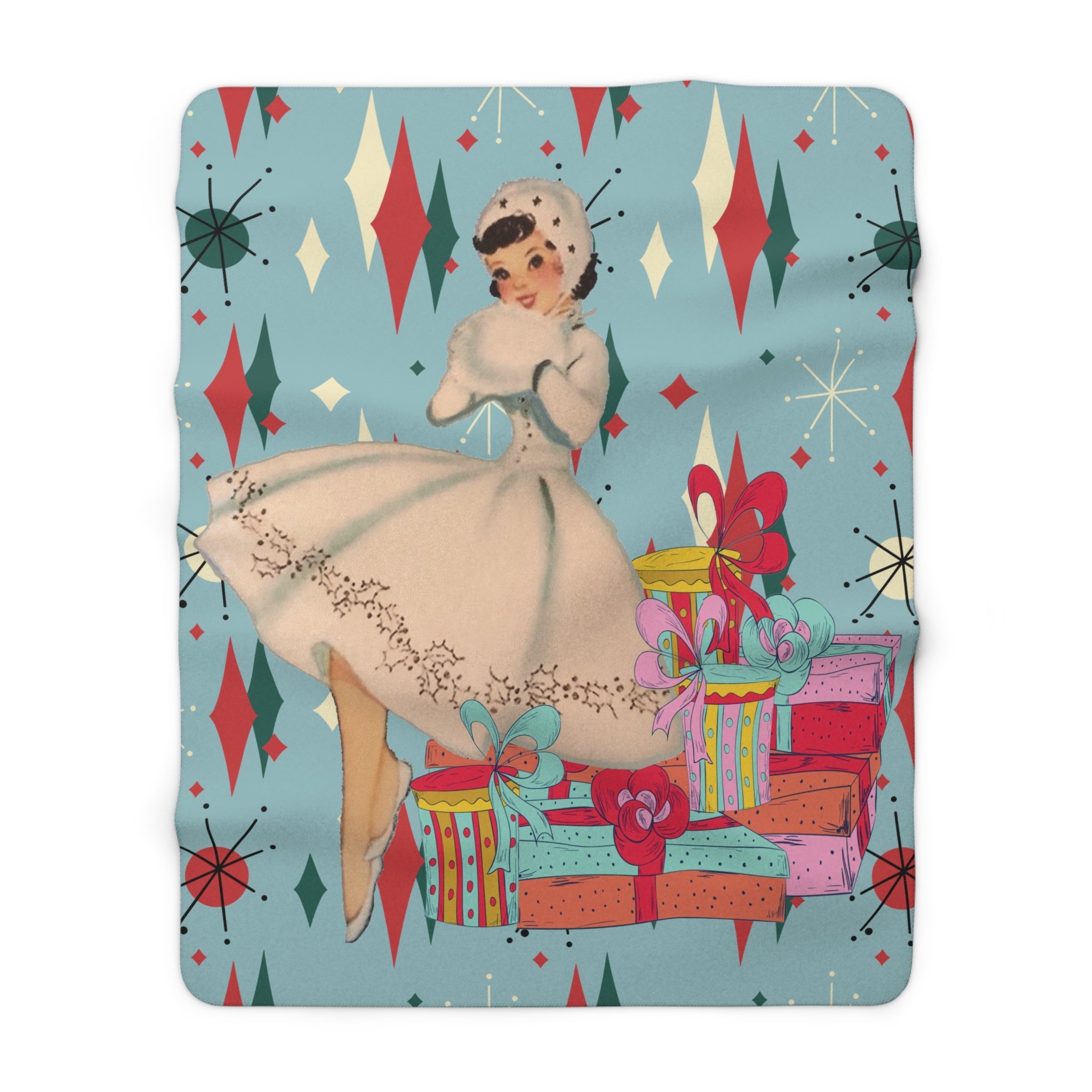 Kate McEnroe New York Mid Century Modern Vintage Sherpa Blanket, Retro Aqua Fleece ThrowBlankets39754406775127620821