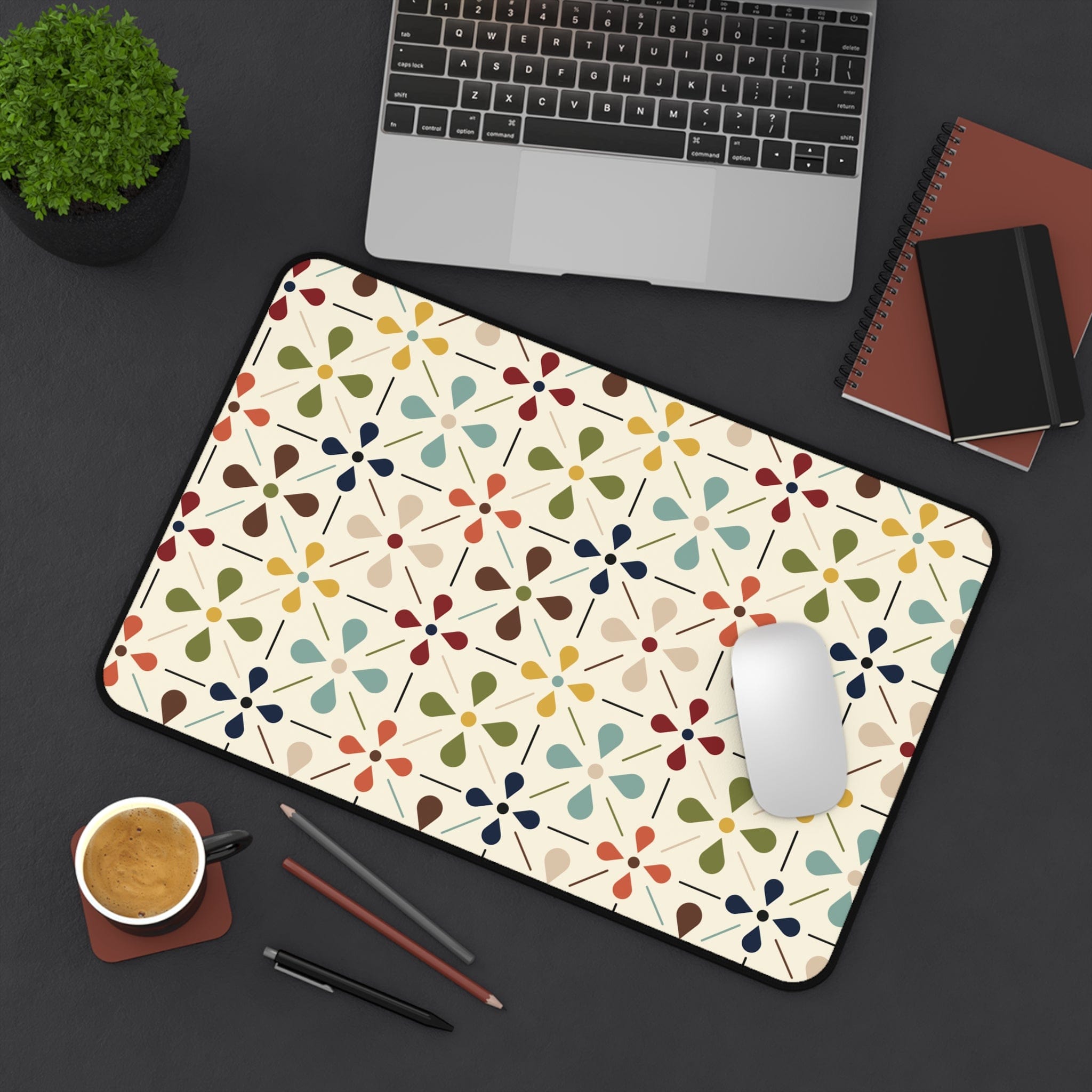 Kate McEnroe New York Mid Century Modern Whimsical Floral Desk Mat, Retro MCM Office Pad, Vintage Scandinavian Flower WorkstationDesk Pads15528182402367179101