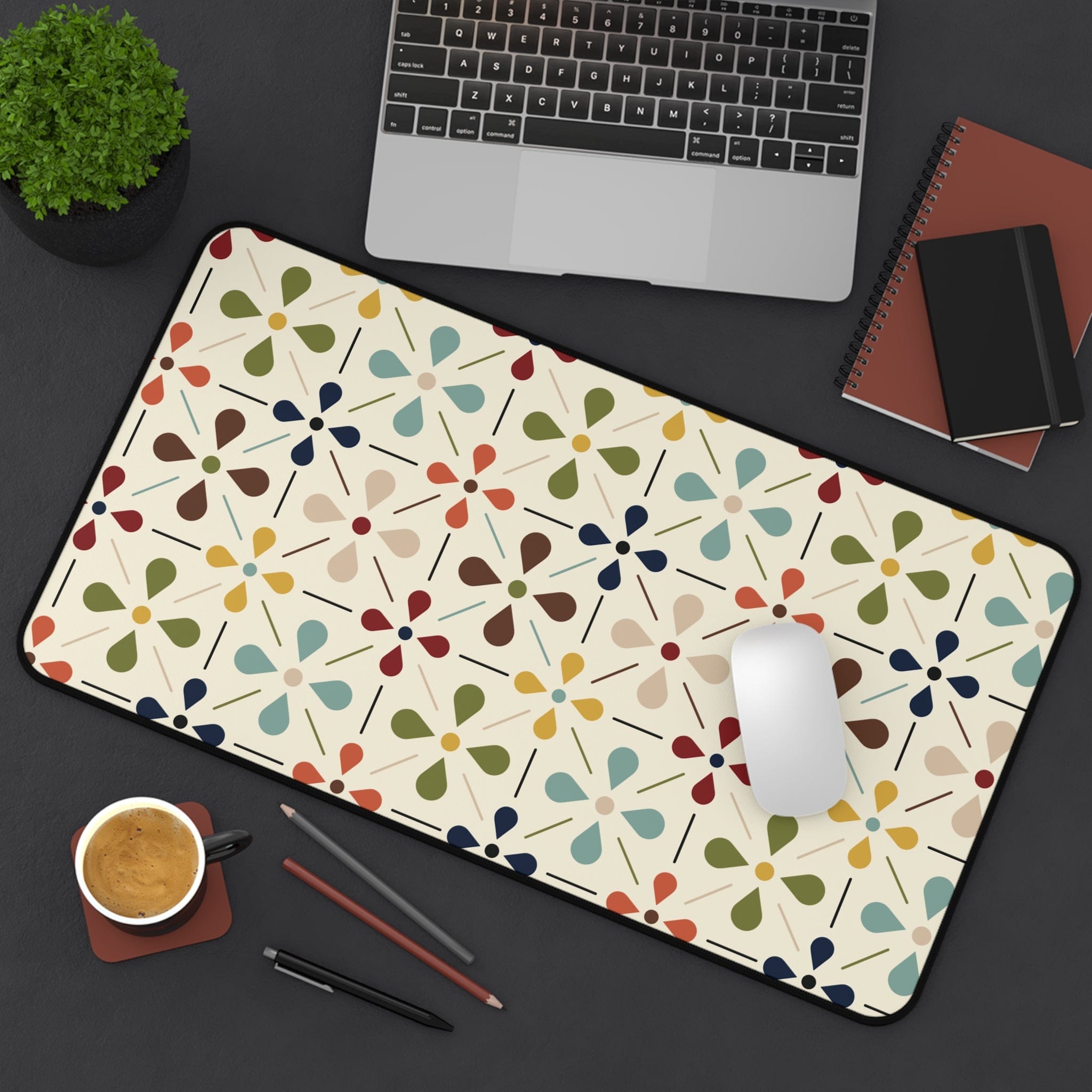 Kate McEnroe New York Mid Century Modern Whimsical Floral Desk Mat, Retro MCM Office Pad, Vintage Scandinavian Flower WorkstationDesk Pads15528182402367179101
