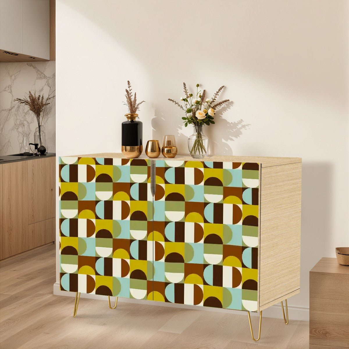 Kate McEnroe New York Mid Century Modern Wooden Storage Cabinet, Retro Geometric Sideboard, MCM Home Decor OrganizerStorage Cabinets025O9TkcQC