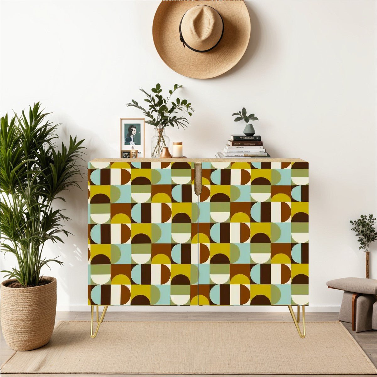 Kate McEnroe New York Mid Century Modern Wooden Storage Cabinet, Retro Geometric Sideboard, MCM Home Decor OrganizerStorage Cabinets025O9TkcQC