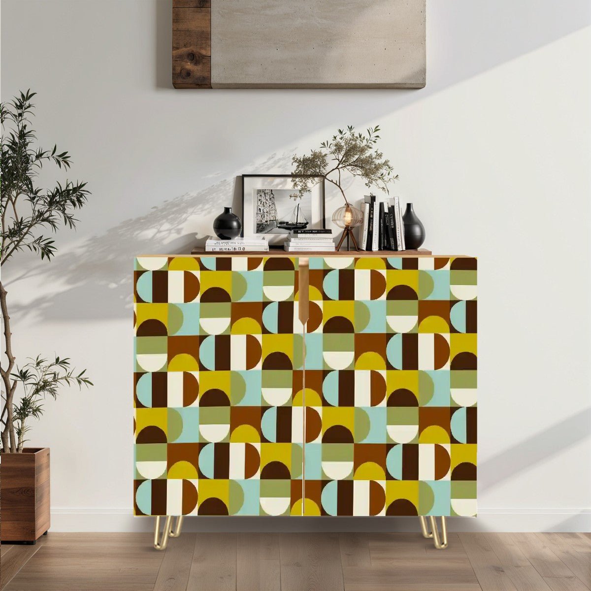 Kate McEnroe New York Mid Century Modern Wooden Storage Cabinet, Retro Geometric Sideboard, MCM Home Decor OrganizerStorage Cabinets025O9TkcQC