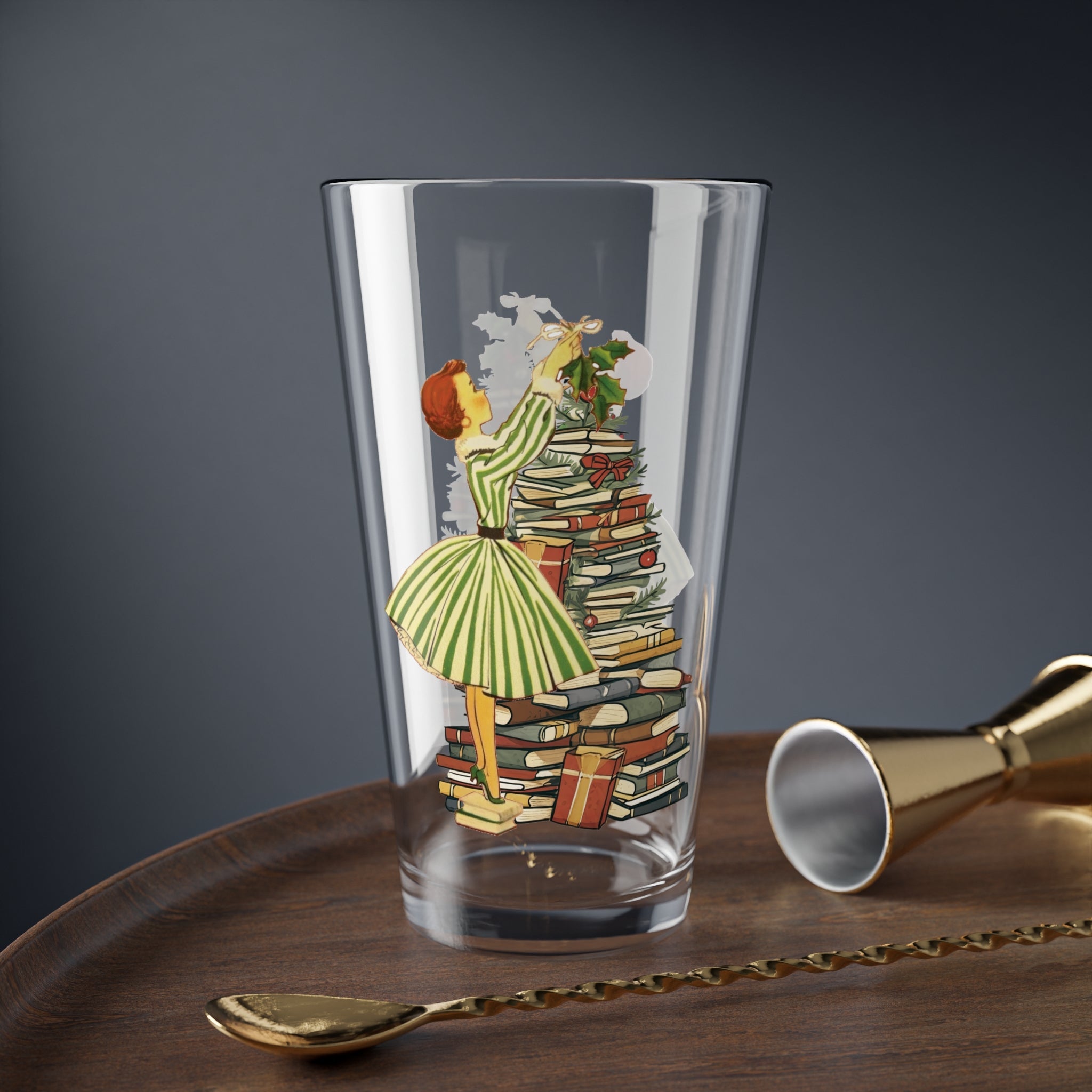 Kate McEnroe New York Mid Century Retro Vintage Book Lover 50s Christmas Pint GlassPint Glasses25888367166802921219