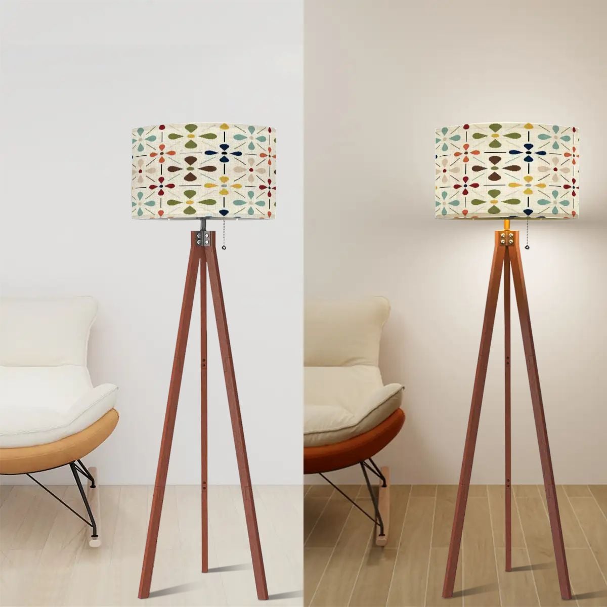 Kate McEnroe New York Mid Century Scandinavian Floral Wood Tripod Floor LampTripod Floor LampsOesmTbC79l