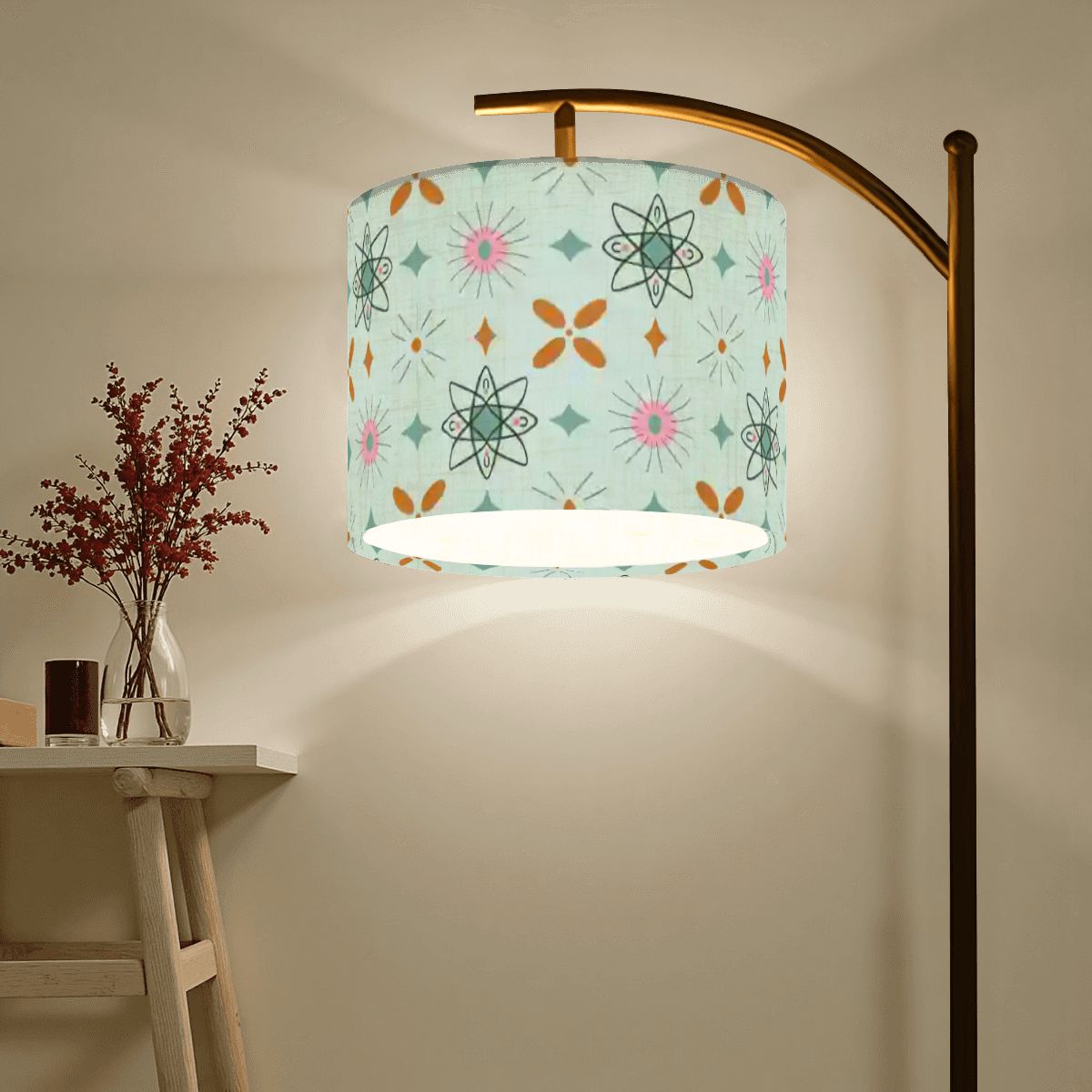 Kate McEnroe New York Mid Mod Atomic Age Arc Floor Lamp, Retro Pink Green Starburst ShadeArc Floor LampsMeK12XXWzg