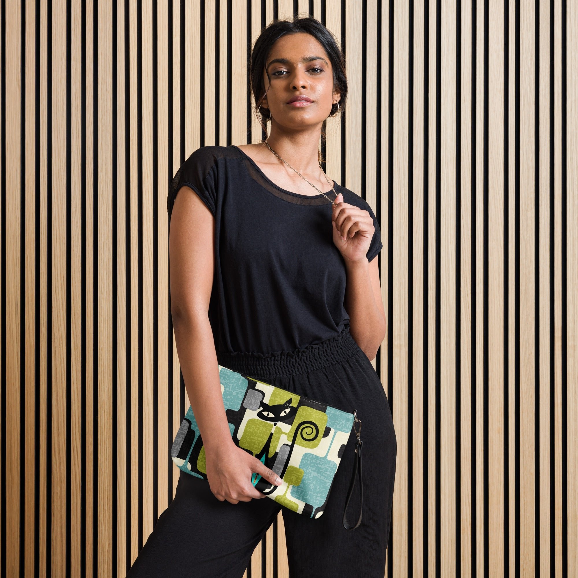 Kate McEnroe New York Mid Mod Atomic Cat Abstract Block Crossbody Bag, Retro Teal, Lime Green, Gray MCM Geometric Handbag, Vintage 60s Style PurseCross Body Bags1310574_16708