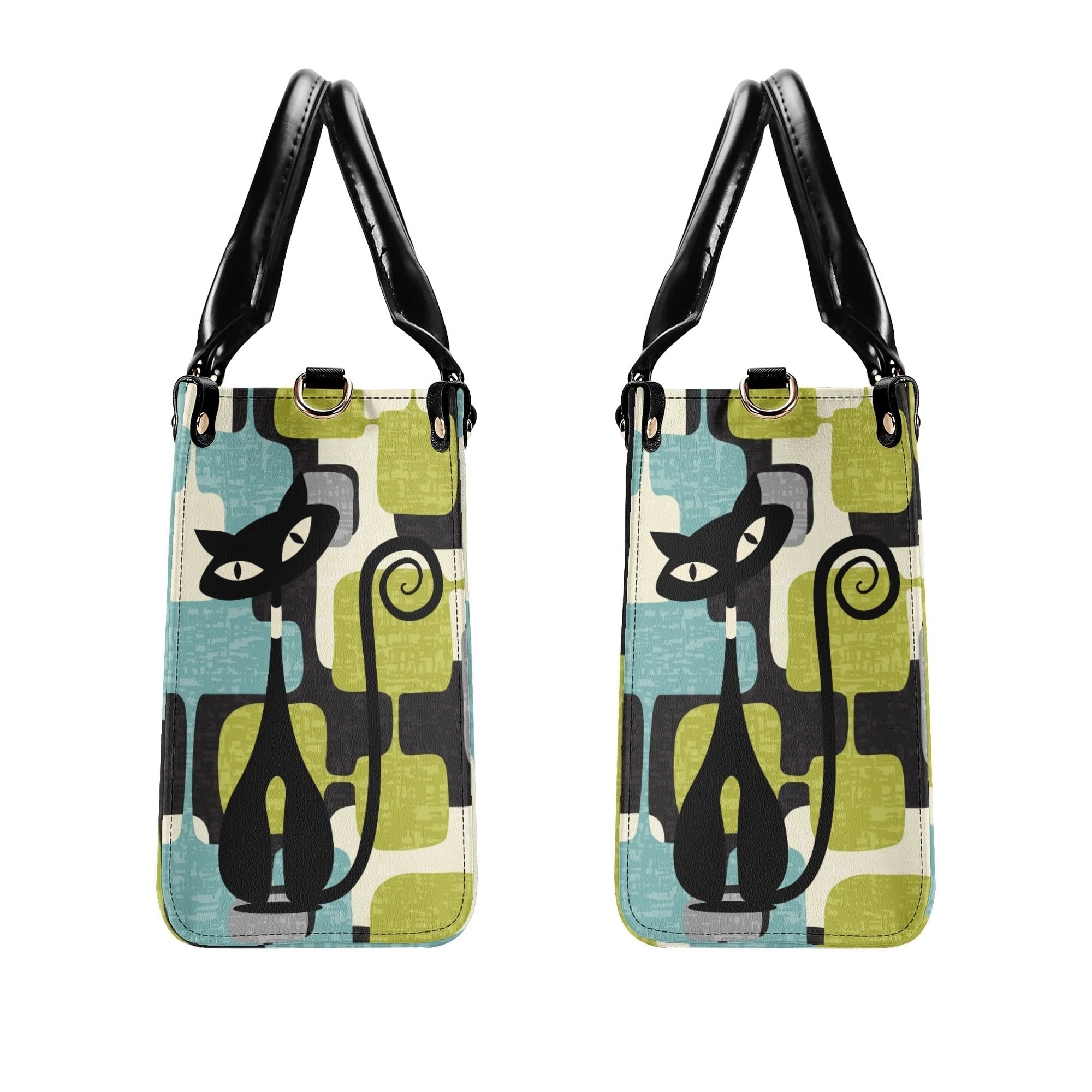 Kate McEnroe New York Mid Mod Atomic Cat Abstract Block Satchel, Retro Teal, Lime Green, Gray MCM Geometric Handbag, Vintage 60s Style PurseHandbagsWJ2E3QRW - 1