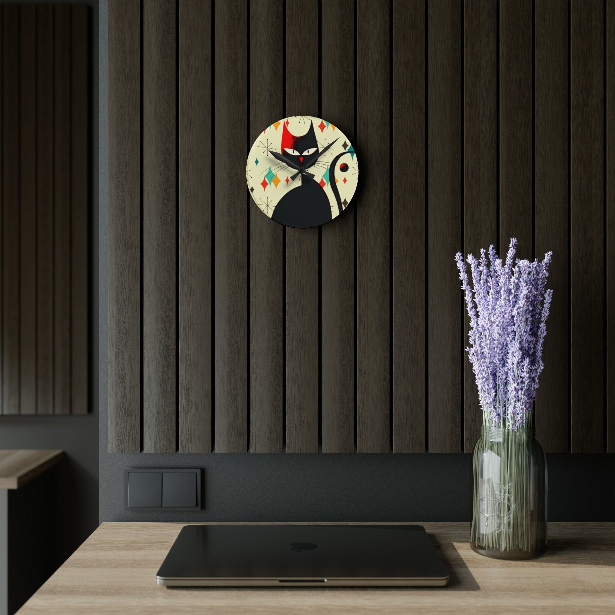 Kate McEnroe New York Mid Mod Atomic Cat Franciscan Diamond Starburst Acrylic Wall Clock, Retro MCM Living Room, Bedroom, Kids Room Home DecorWall Clocks17709933974678485363