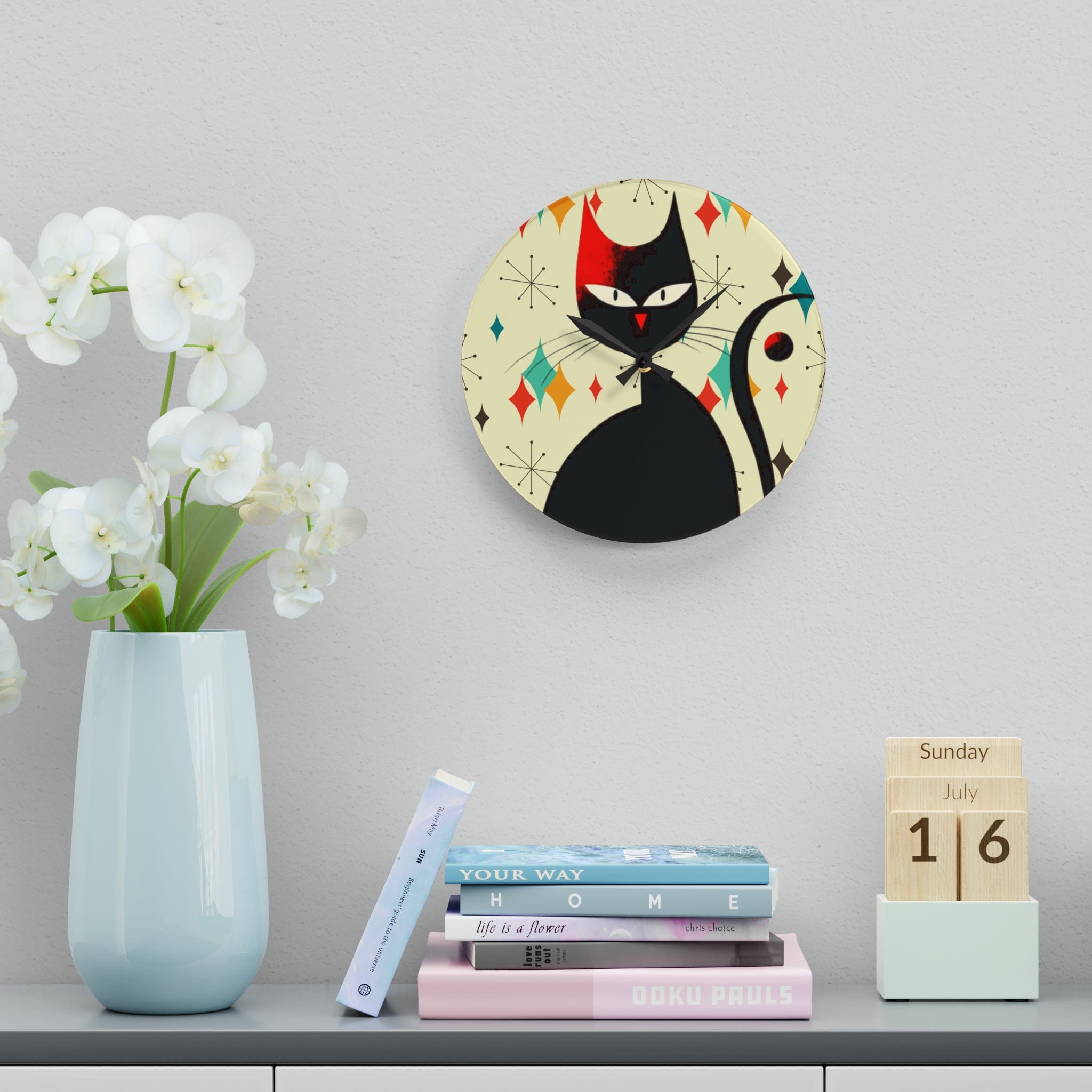 Kate McEnroe New York Mid Mod Atomic Cat Franciscan Diamond Starburst Acrylic Wall Clock, Retro MCM Living Room, Bedroom, Kids Room Home DecorWall Clocks17709933974678485363