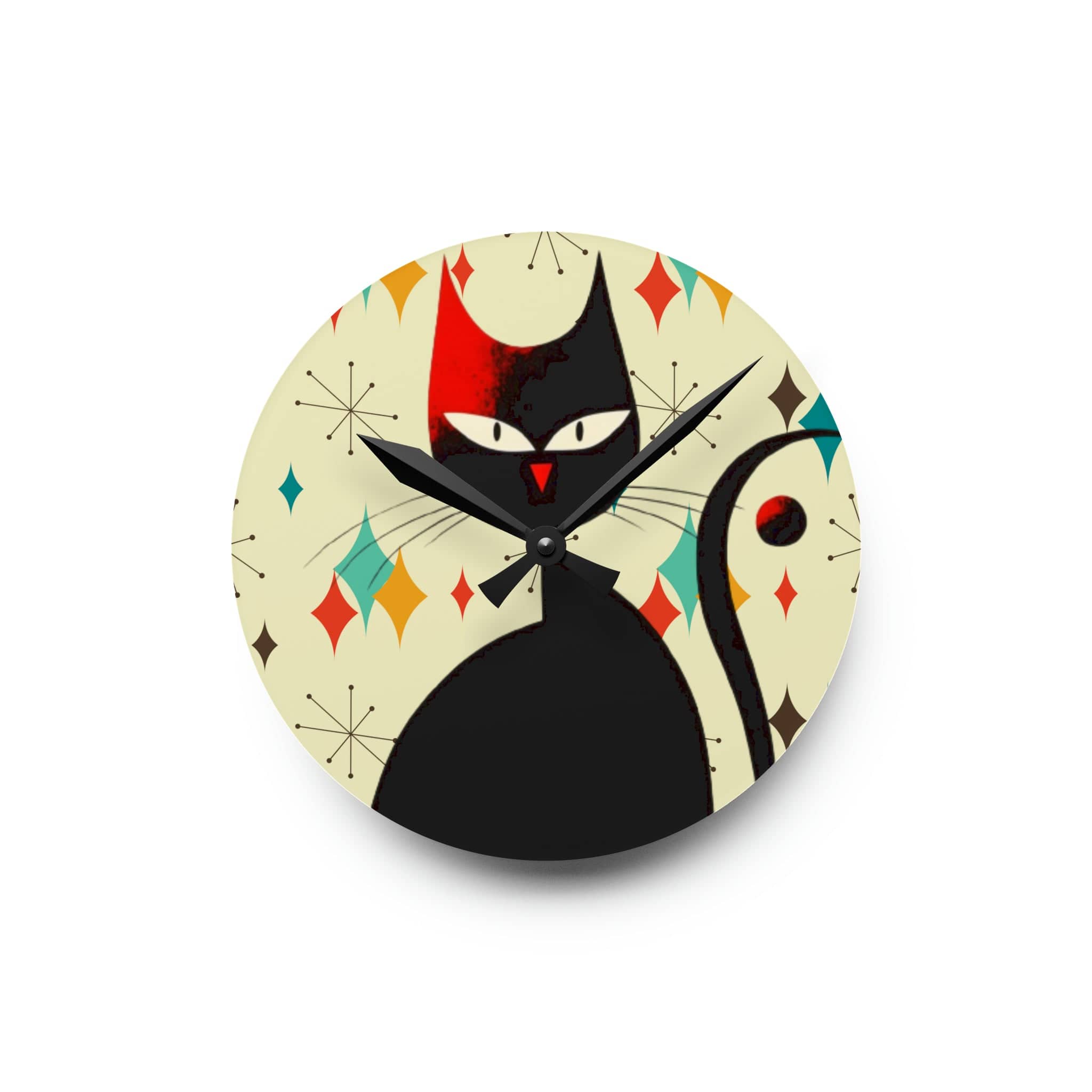 Kate McEnroe New York Mid Mod Atomic Cat Franciscan Diamond Starburst Acrylic Wall Clock, Retro MCM Living Room, Bedroom, Kids Room Home DecorWall Clocks17709933974678485363