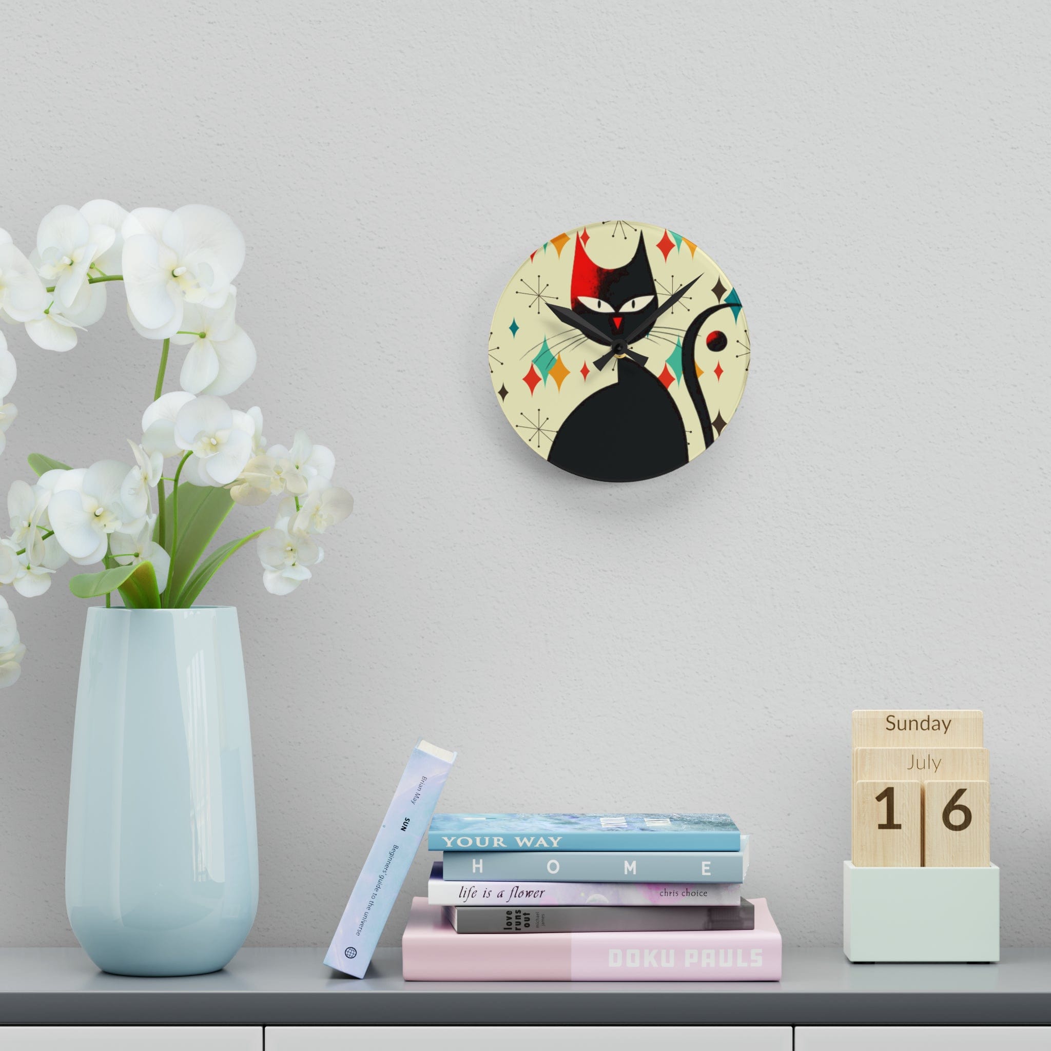 Kate McEnroe New York Mid Mod Atomic Cat Franciscan Diamond Starburst Acrylic Wall Clock, Retro MCM Living Room, Bedroom, Kids Room Home DecorWall Clocks83880133979233923319
