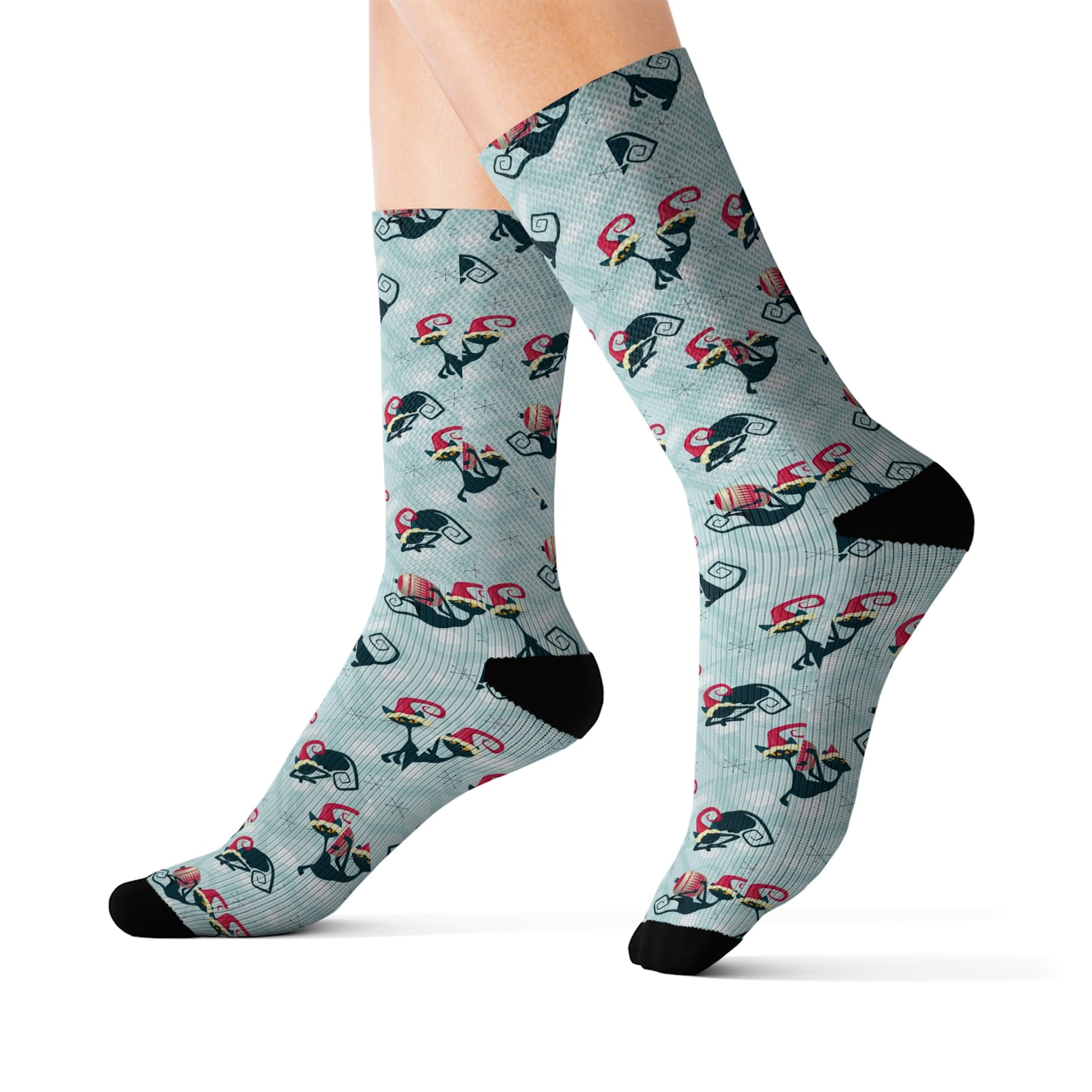 Kate McEnroe New York Mid Mod Atomic Cat Retro Christmas Cozy Crew Length Socks, Fleece Lined, Ribbed Tubes, Cushioned Bottoms, Holiday Gifts, Stocking StuffersSocks88455601981600735697