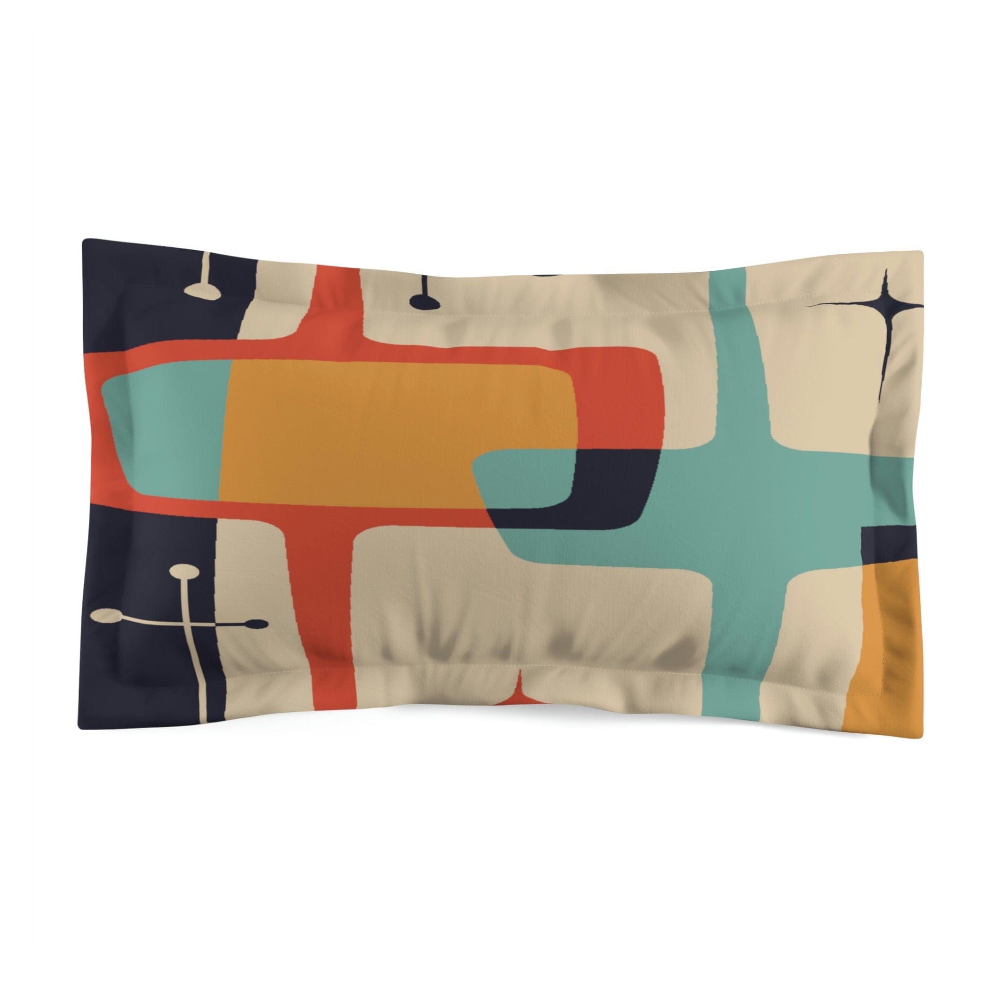 Kate McEnroe New York Mid Mod Atomic Starburst Pillow Sham, Retro King, Standard Bedroom Pillow Cover, MCM Cream, Aqua, Burnt Orange, Mustard Yellow Bedroom DecorPillow Shams27690909338697627262