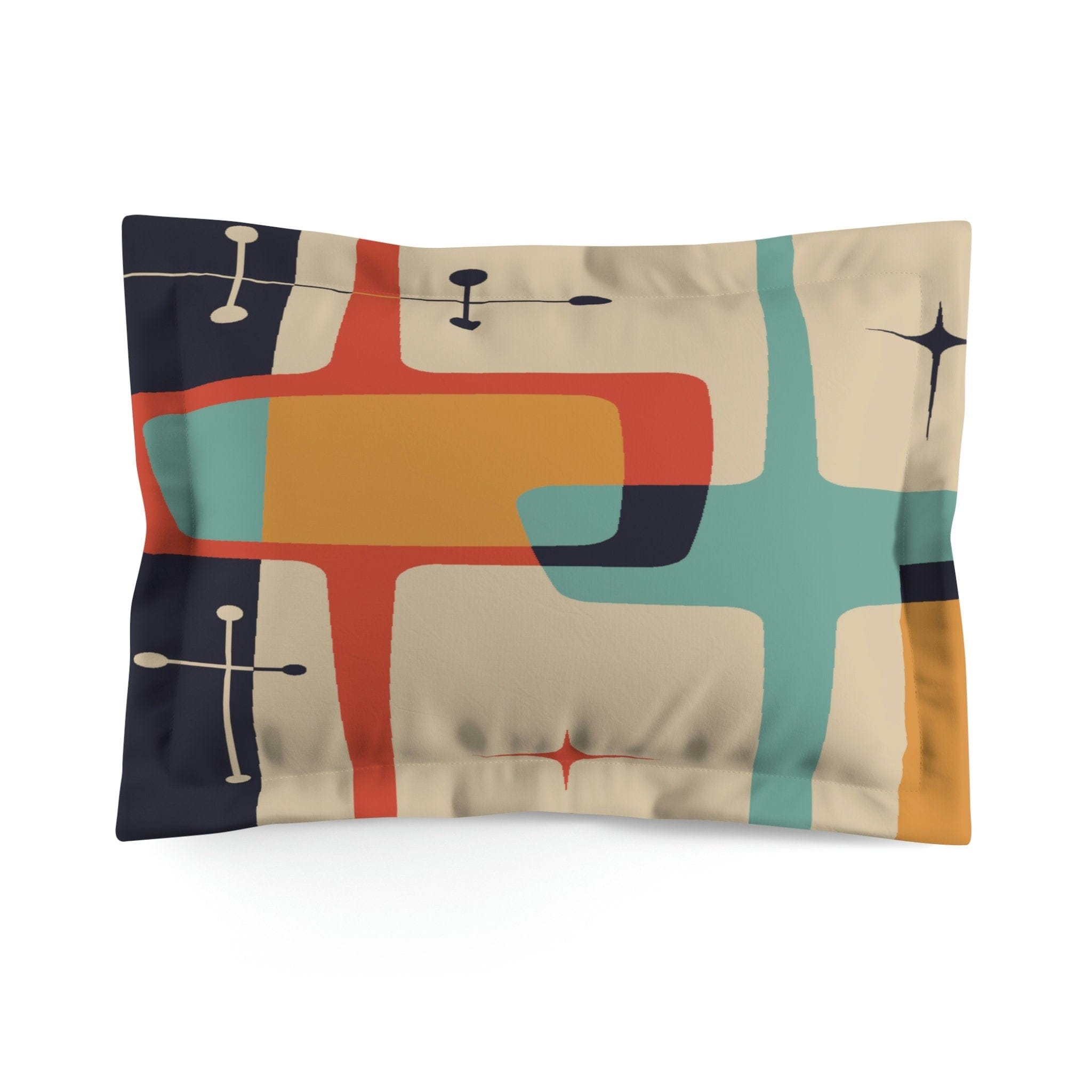 Kate McEnroe New York Mid Mod Atomic Starburst Pillow Sham, Retro King, Standard Bedroom Pillow Cover, MCM Cream, Aqua, Burnt Orange, Mustard Yellow Bedroom DecorPillow Shams27690909338697627262