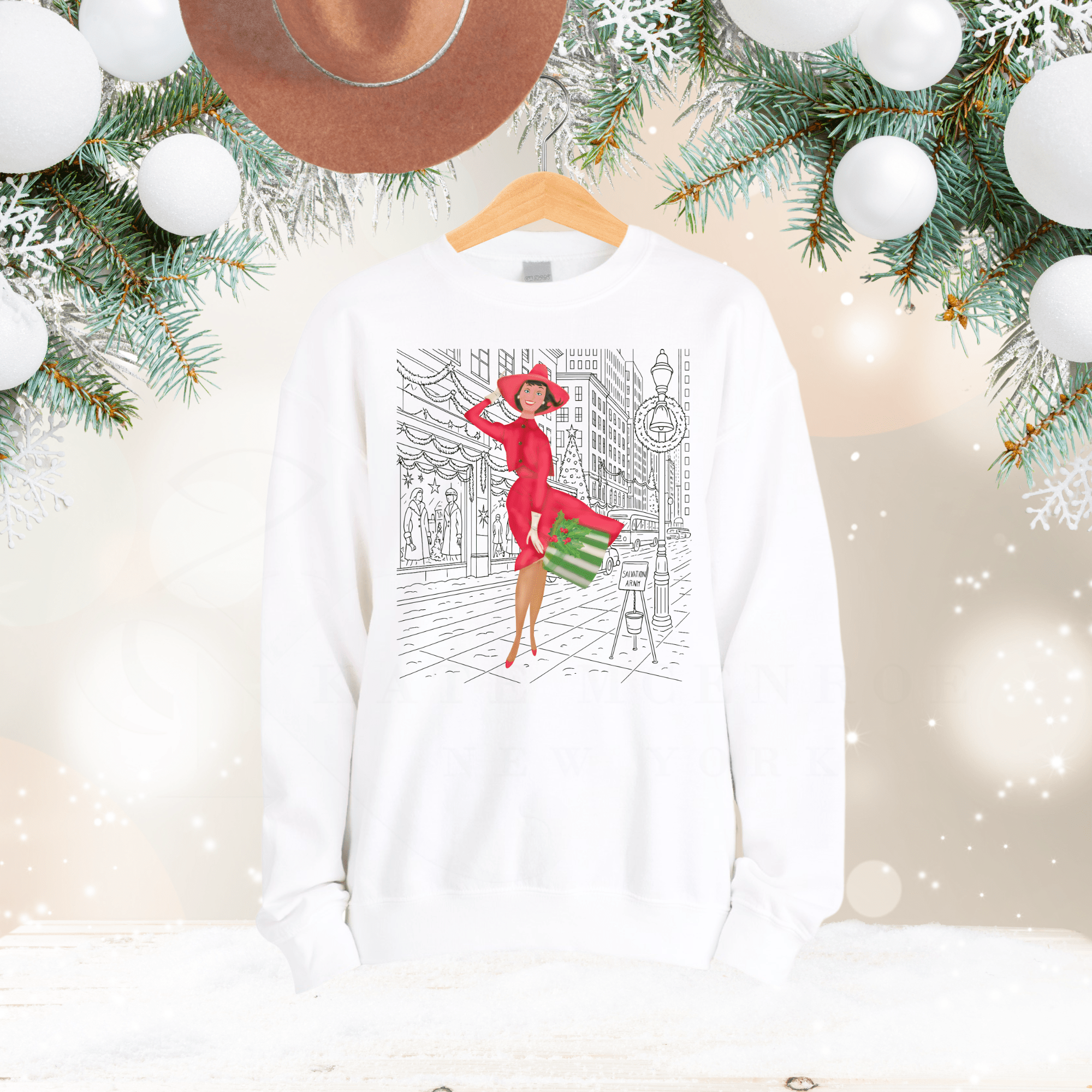 Kate McEnroe New York Mid Mod Cityscape Holiday Sweatshirt, Retro Vintage 50s Christmas CrewneckSweatshirts18871664530893011467