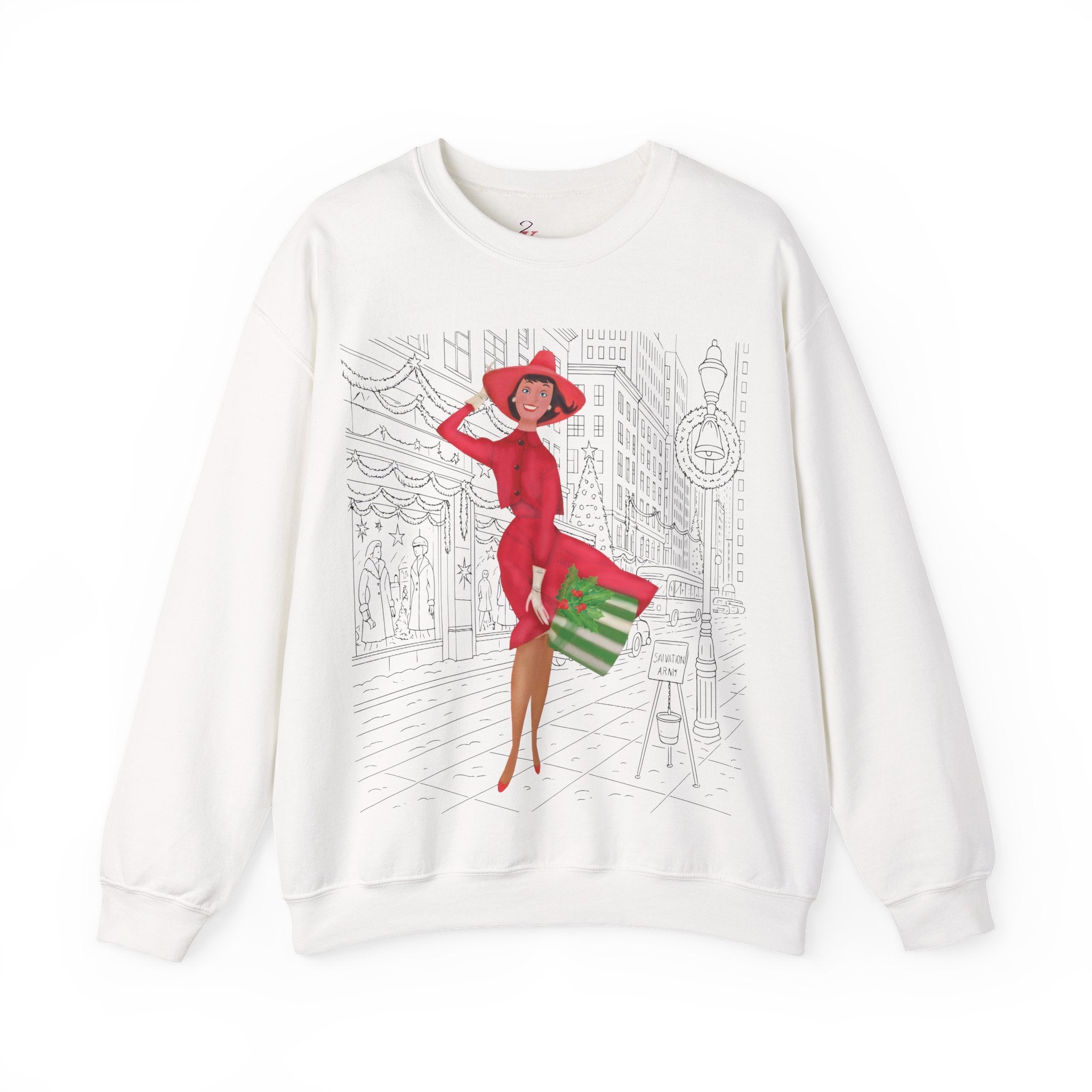 Kate McEnroe New York Mid Mod Cityscape Holiday Sweatshirt, Retro Vintage 50s Christmas CrewneckSweatshirts27608692335621208085