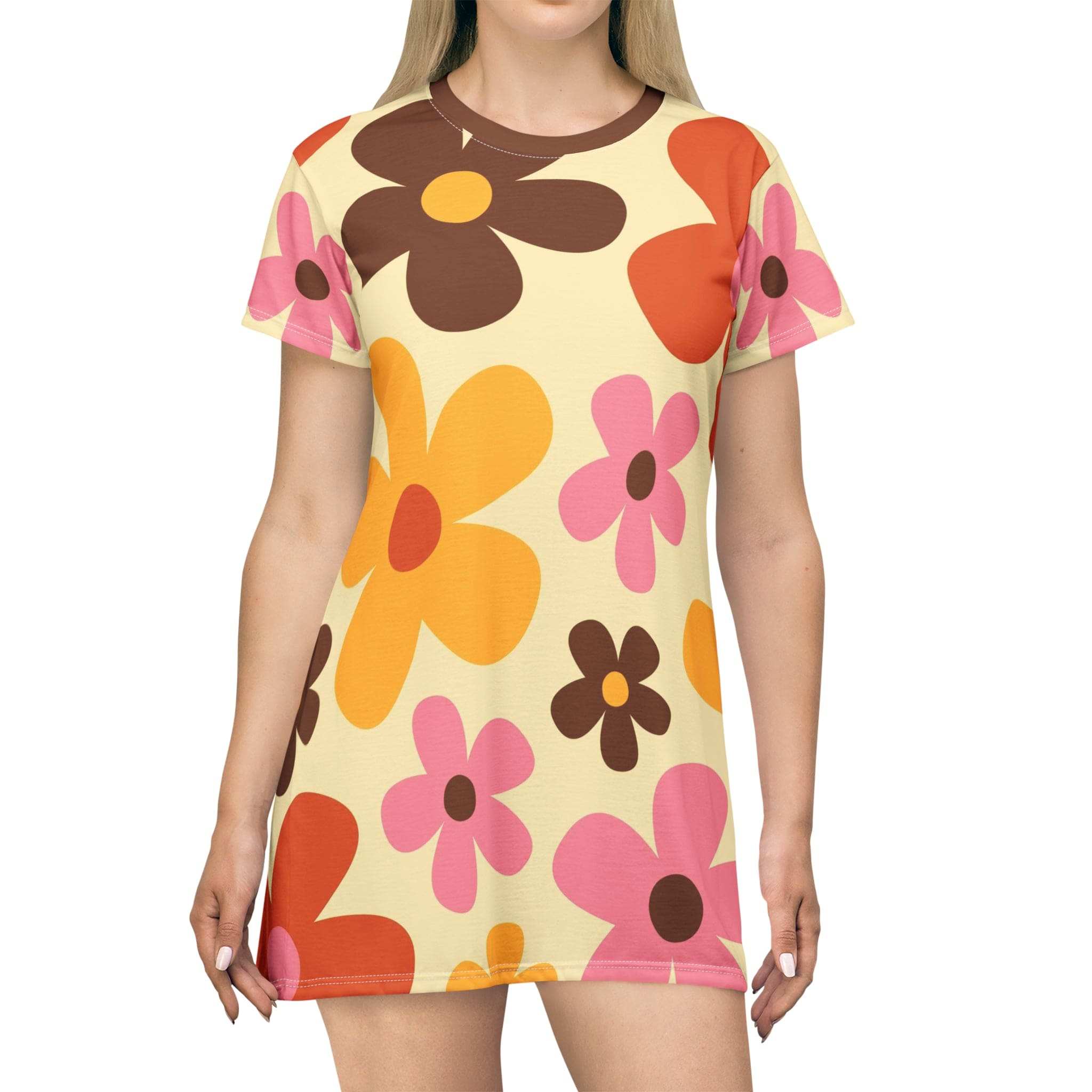 Mid Mod Daisy Flower Power T-Shirt Dress, Retro 70s Disco Party Dress, Mod Party Dress, Hippie Gifts, Summer Dress XS Mid Mod Daisy Flower Power T-Shirt Dress, Retro 70s Disco Party Dress, Mod Party Dress, Hippie Gifts, Summer Dress XS