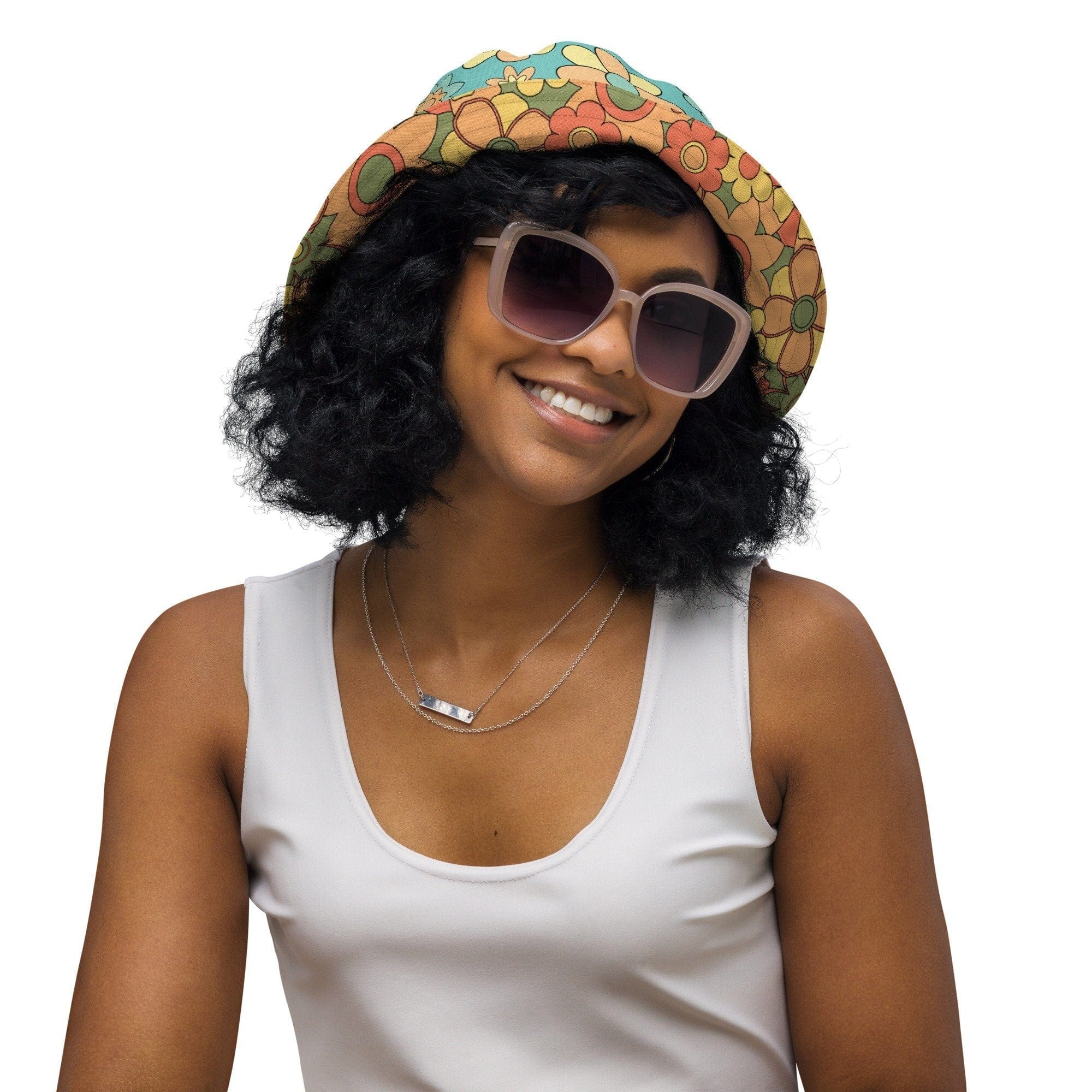 Kate McEnroe New York Mid Mod Daisy Groovy Hippie Floral Reversible Bucket HatHats63C6EF29CADB6_16361