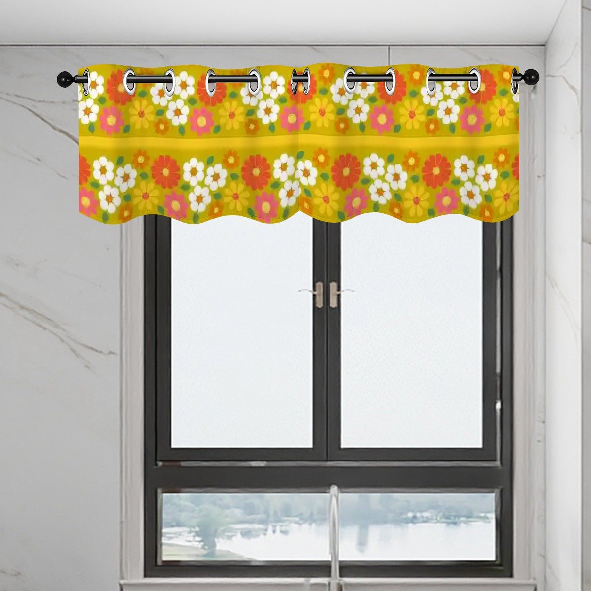 Kate McEnroe New York Mid Mod Daisy Window Valance, Retro Groovy Floral Kitchen Curtain, 60s Grommet Tier PanelValancesIMPdfTFnvZ