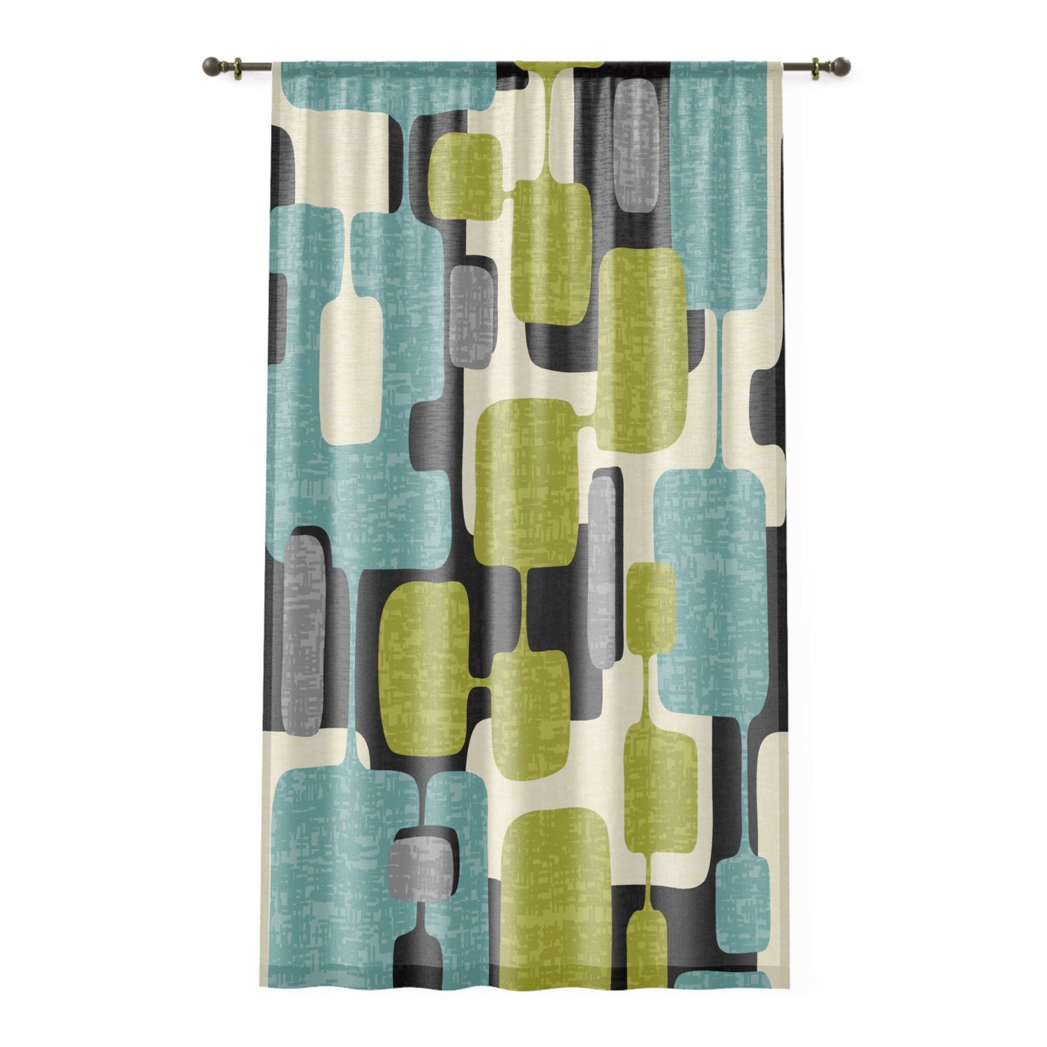 Kate McEnroe New York Mid Mod Geometric Abstract Retro Teal, Lime Green, Gray, Black Window CurtainsWindow CurtainsW3D - ORA - GRA - SH3