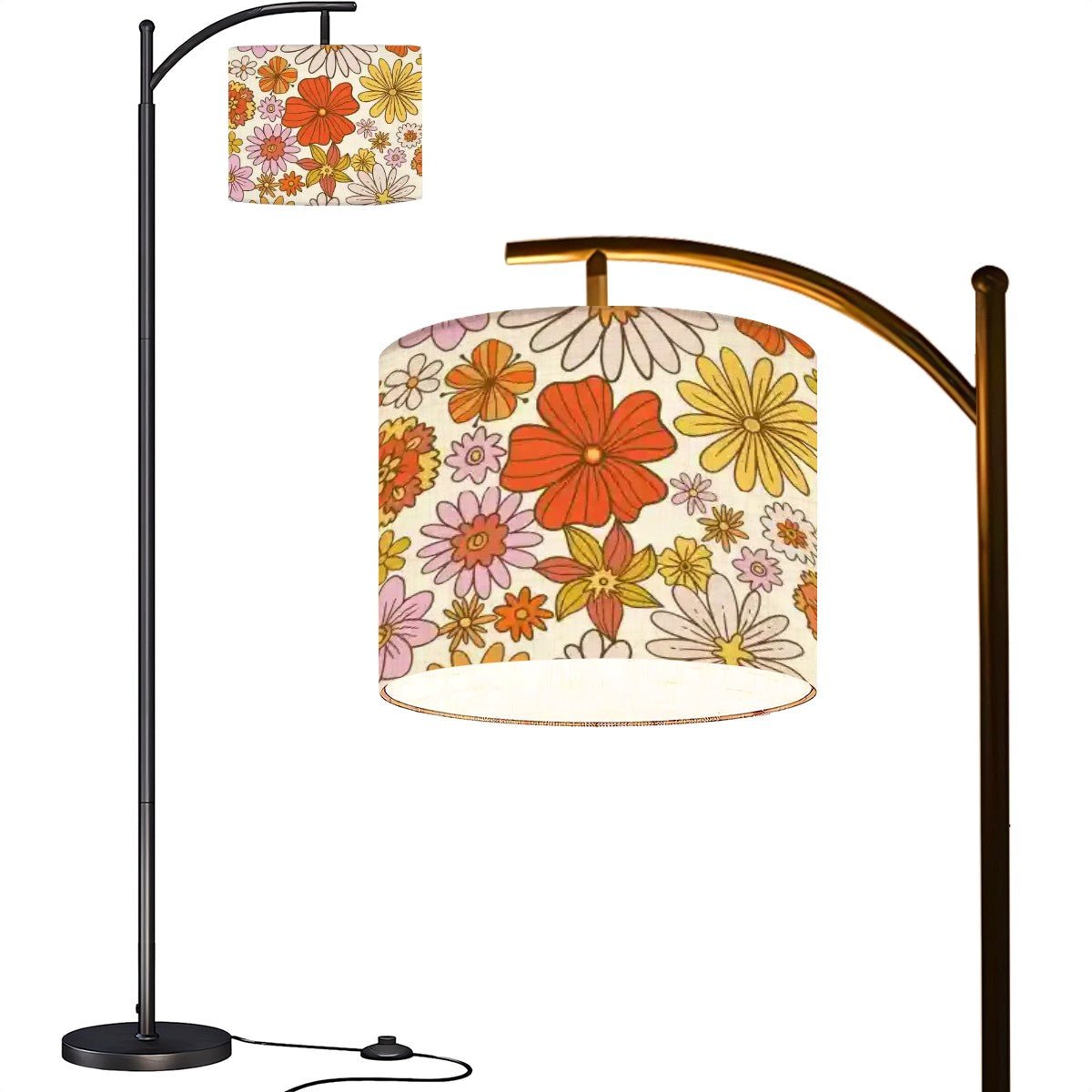 Kate McEnroe New York Mid Mod Groovy Floral Daisy Arc Floor Lamp, Retro 70s Hippie Mid Century Modern Living Room, Bedroom or Office Light AccentFloor LampsGXTFpV2q1P