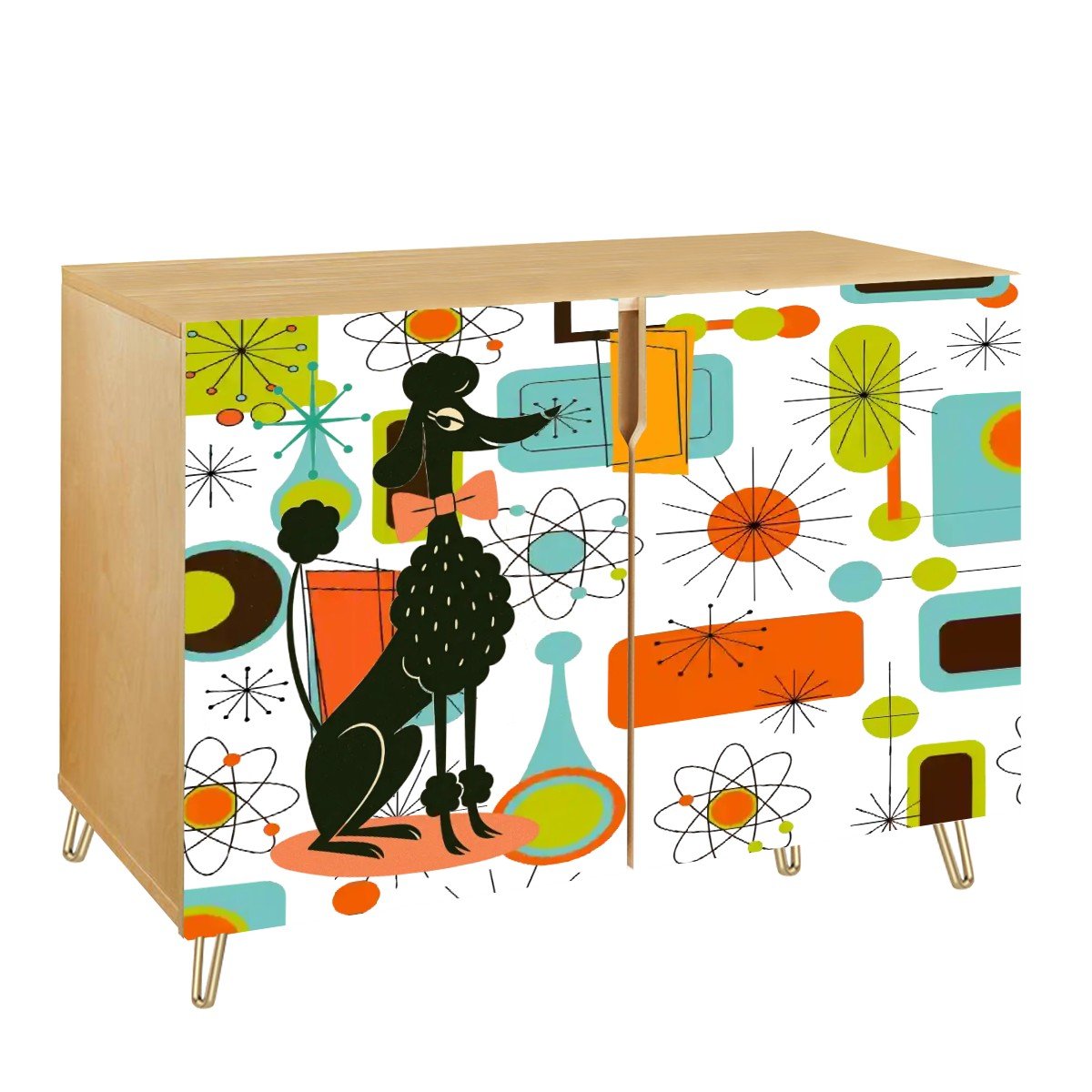 Kate McEnroe New York Mid Mod Poodle Sideboard Cabinet, Retro 50s Starburst Atomic Storage UnitStorage Cabinets8vdH0p8F8s