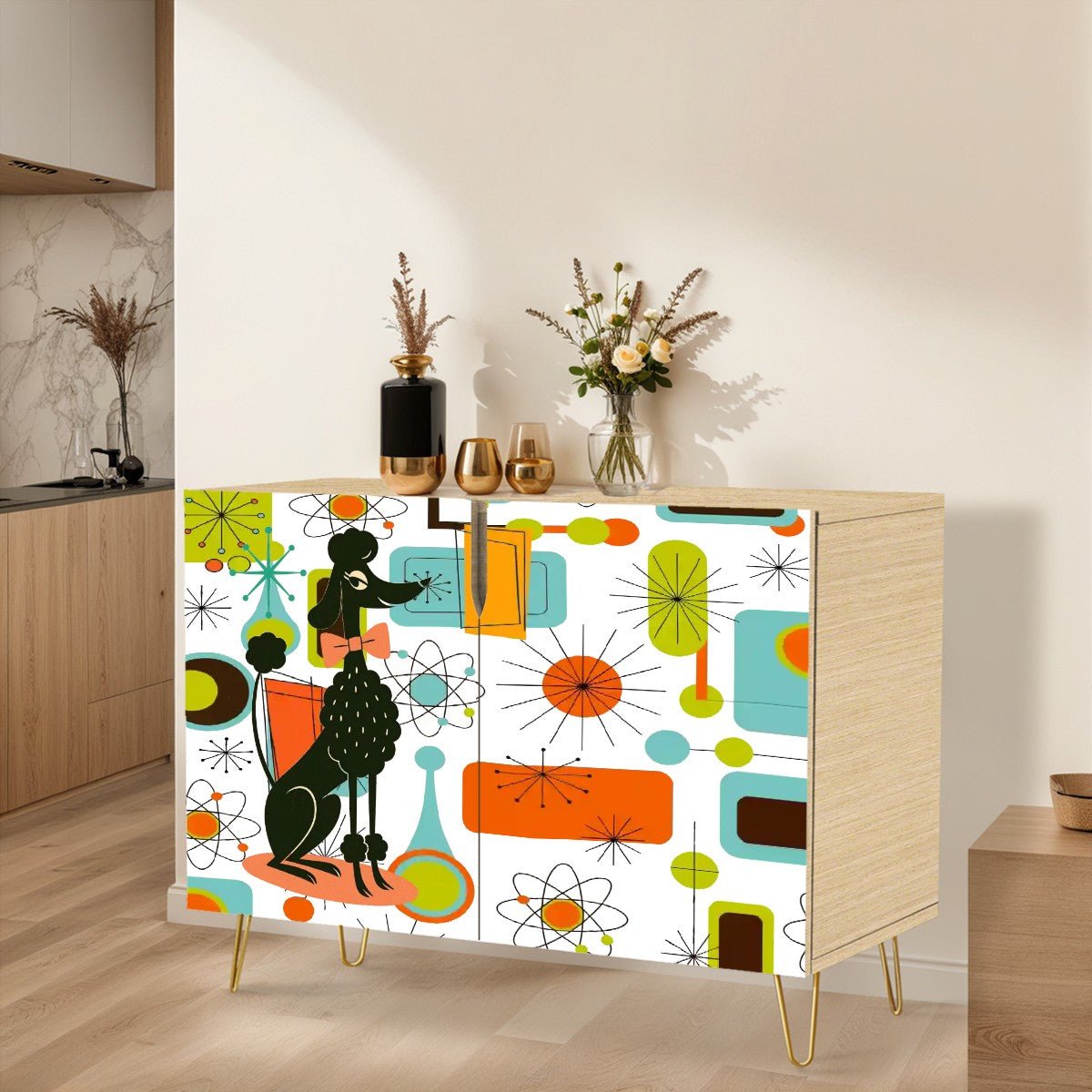 Kate McEnroe New York Mid Mod Poodle Sideboard Cabinet, Retro 50s Starburst Atomic Storage UnitStorage Cabinets8vdH0p8F8s