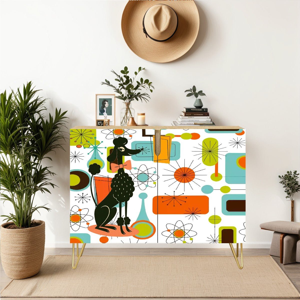Kate McEnroe New York Mid Mod Poodle Sideboard Cabinet, Retro 50s Starburst Atomic Storage UnitStorage Cabinets8vdH0p8F8s