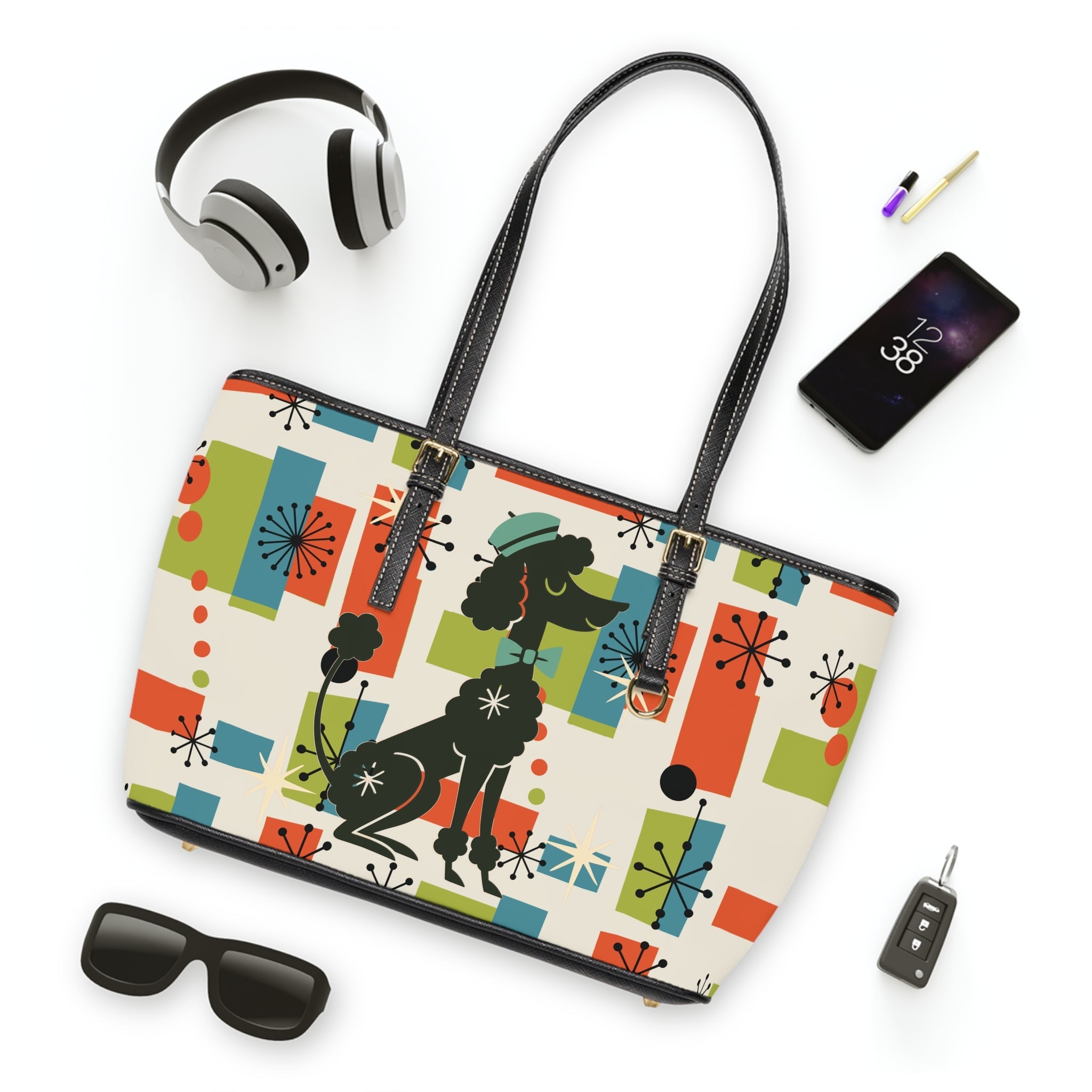 Kate McEnroe New York Mid Mod Poodle Tote Bag, Retro 50s Geometric Starburst HandbagTotes20102777733609570007