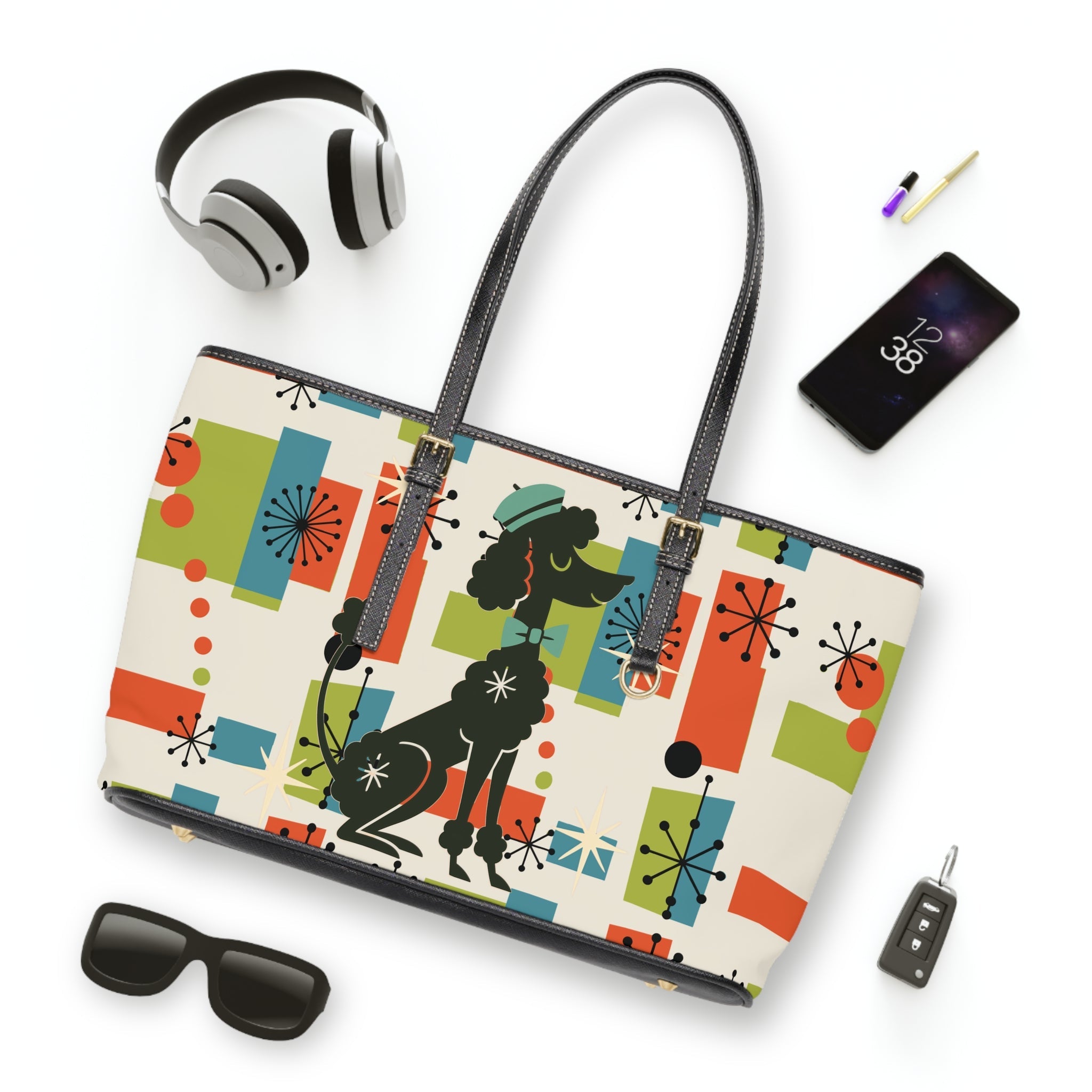 Kate McEnroe New York Mid Mod Poodle Tote Bag, Retro 50s Geometric Starburst HandbagTotes23086358658513731217