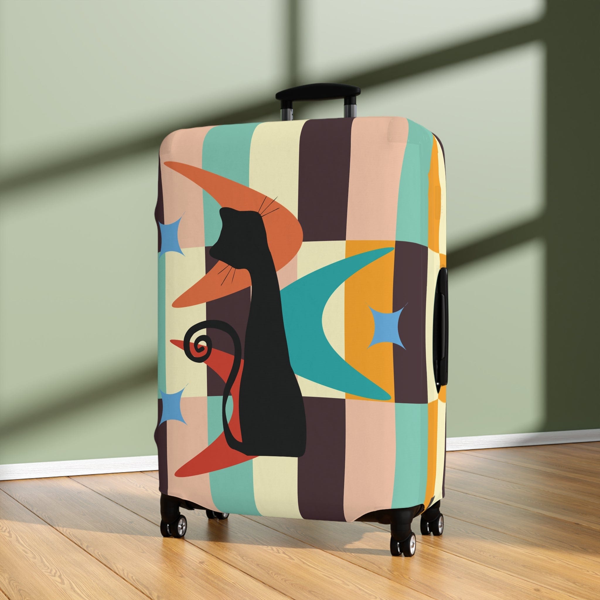 Kate McEnroe New York Mid Mod Retro Atomic Cat Luggage Cover, MCM Starburst Swanky Pastel Color Blocks, Hip Travel Case DecorLuggage Covers17929165000573906027