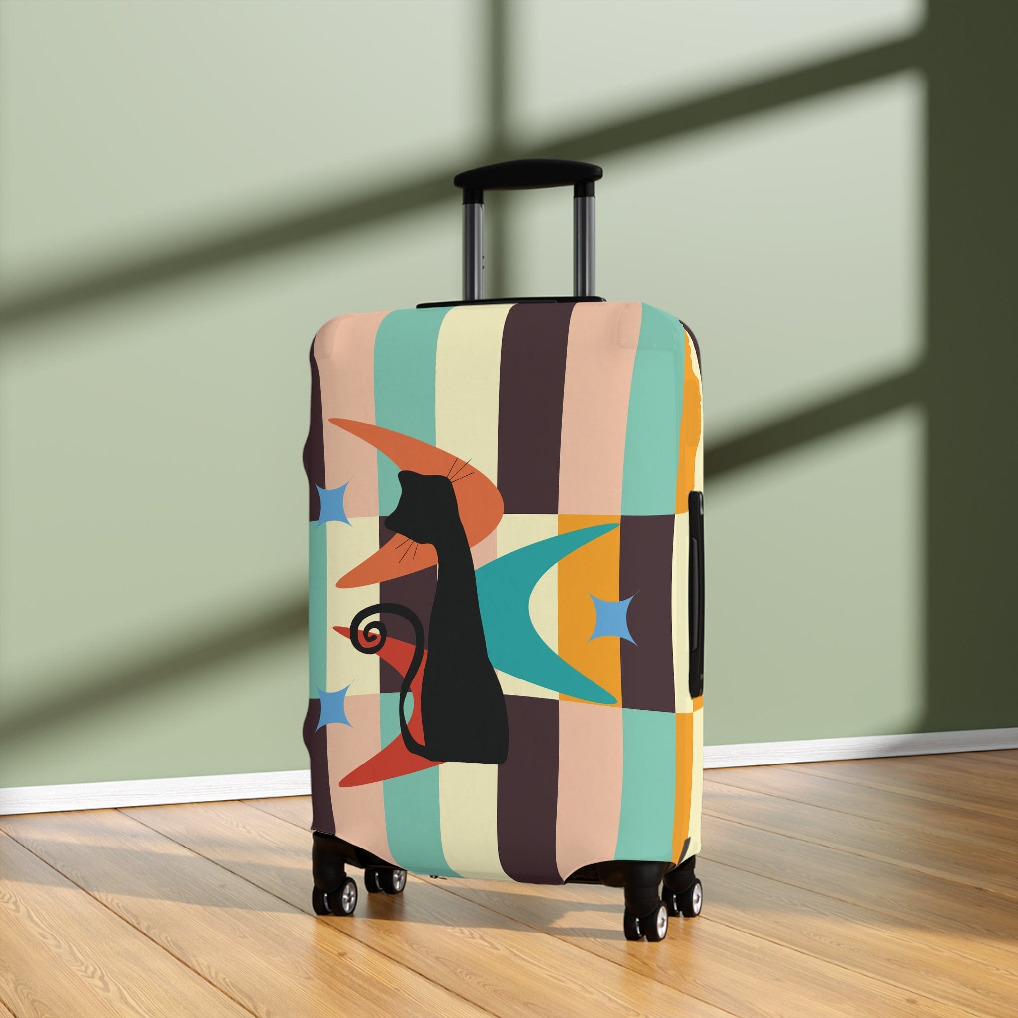 Kate McEnroe New York Mid Mod Retro Atomic Cat Luggage Cover, MCM Starburst Swanky Pastel Color Blocks, Hip Travel Case DecorLuggage Covers17929165000573906027