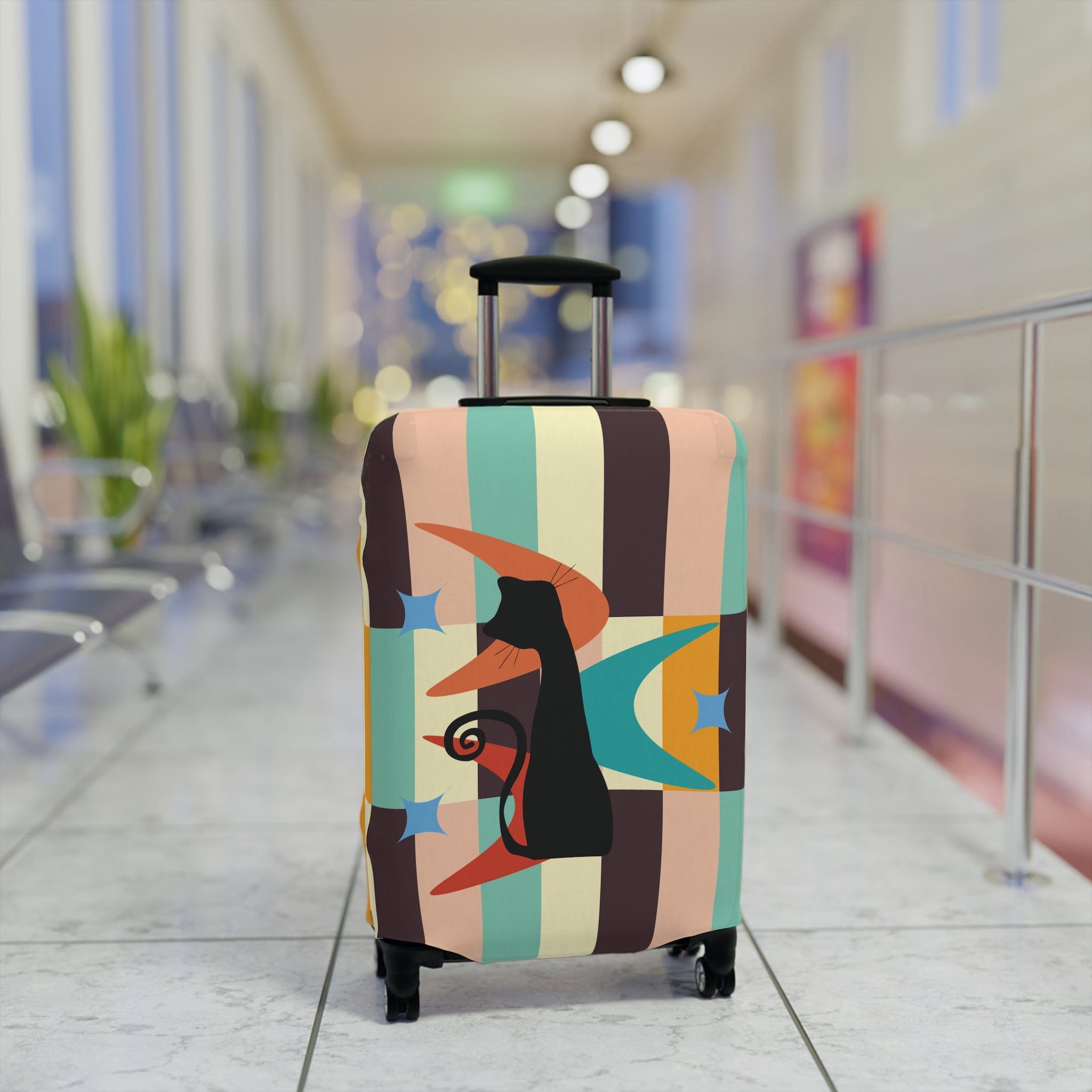 Kate McEnroe New York Mid Mod Retro Atomic Cat Luggage Cover, MCM Starburst Swanky Pastel Color Blocks, Hip Travel Case DecorLuggage Covers17929165000573906027