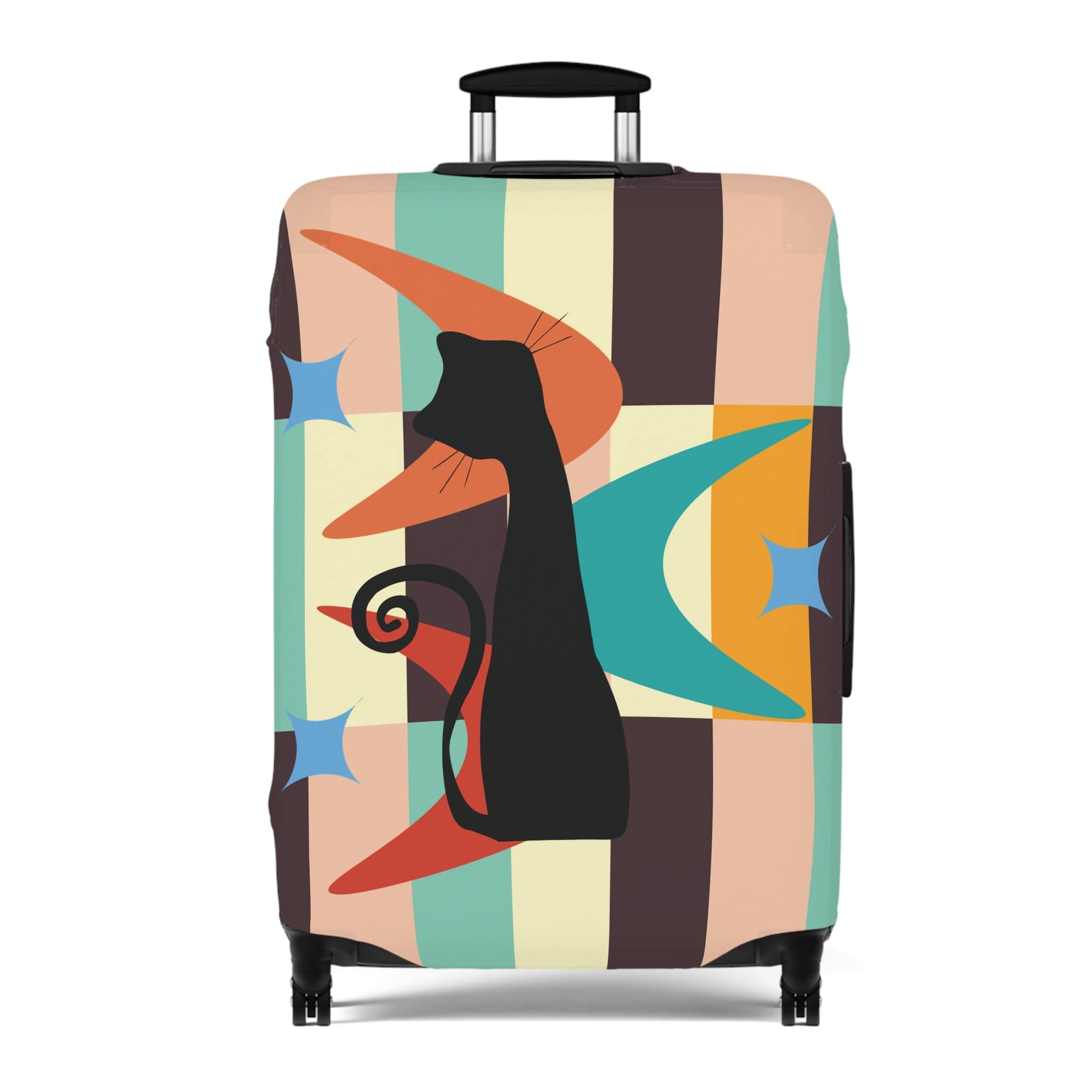 Kate McEnroe New York Mid Mod Retro Atomic Cat Luggage Cover, MCM Starburst Swanky Pastel Color Blocks, Hip Travel Case DecorLuggage Covers17929165000573906027