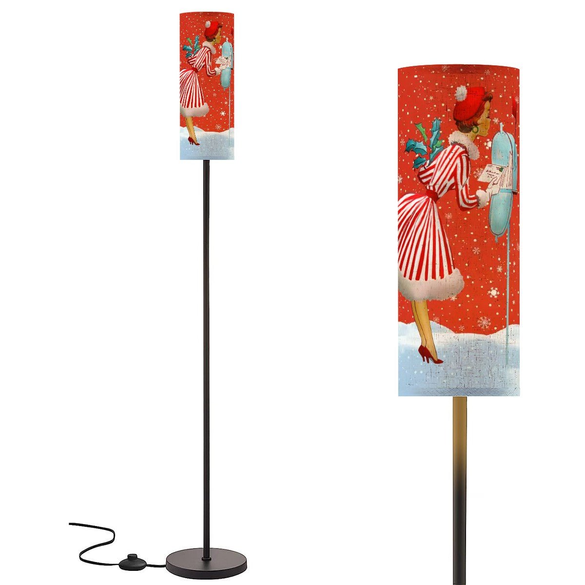 Kate McEnroe New York Mid Mod Retro Christmas Cylinder Lampshade, 50s Holiday Charm, Festive Vintage Floor Lamp AccessoryLamp ShadesKRbO5793fX