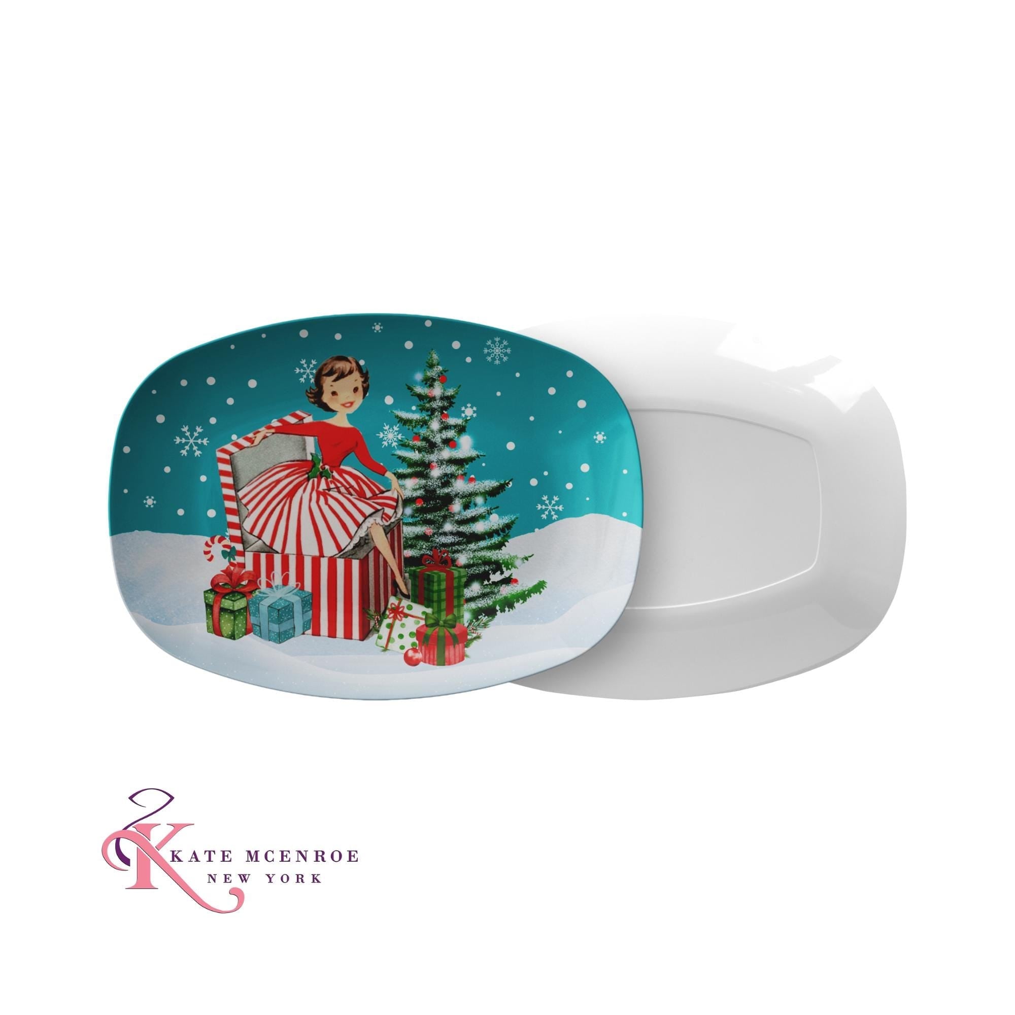 Kate McEnroe New York Mid Mod Snowy Christmas Party Platter, Retro Vintage Kitsch Holiday TrayServing PlattersMM - SNOWY - PLTR