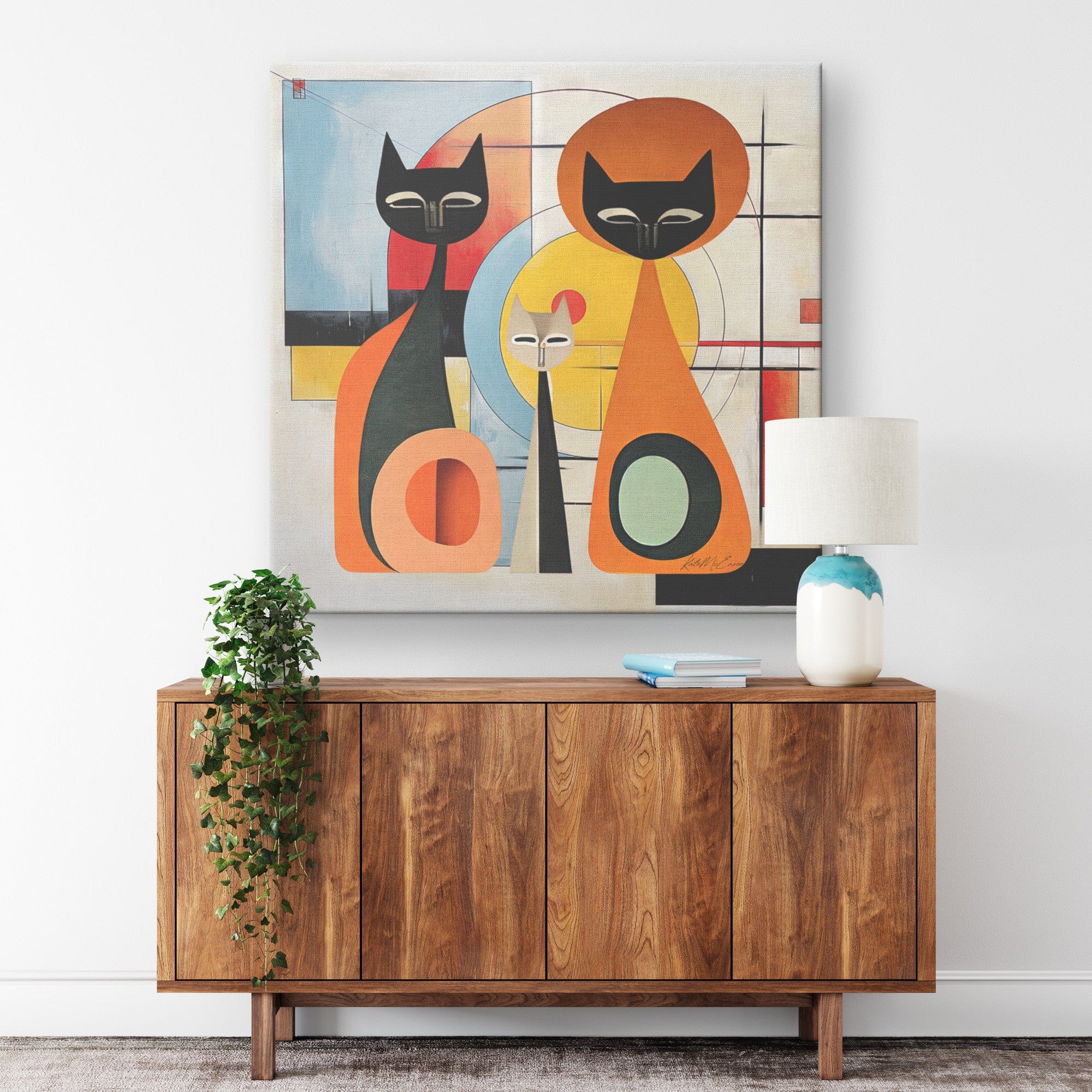 Kate McEnroe New York Mid Modernist Bauhaus Cat Family Minimalist Wall Art - 12088823Canvas Wall Art139002