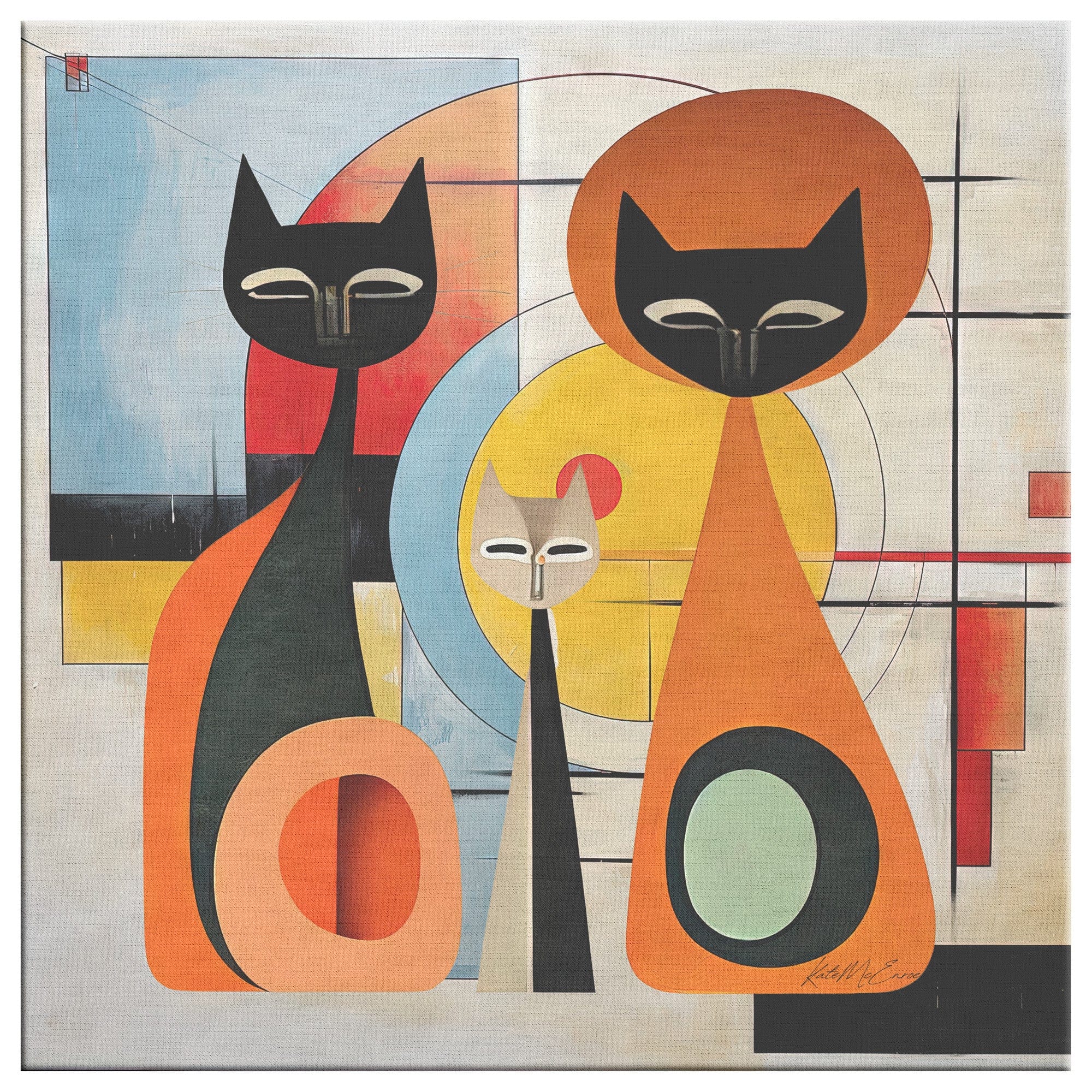 Kate McEnroe New York Mid Modernist Bauhaus Cat Family Minimalist Wall Art - 12088823Canvas Wall Art139002