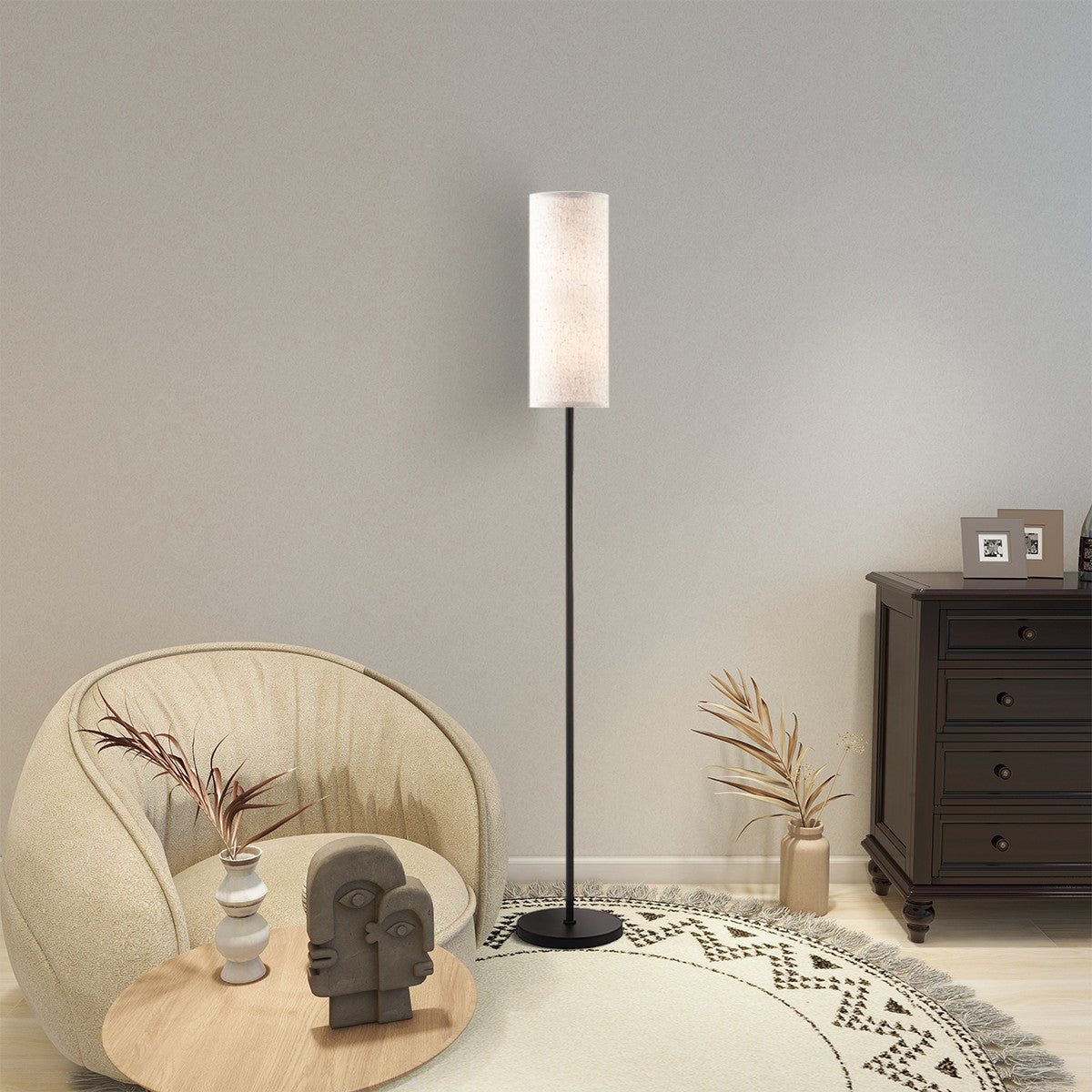 Kate McEnroe New York Minimalist White Linen Floor Lamp, Tall Slim Modern Lighting for Contemporary DecorFloor Lamps887KrqTsg8