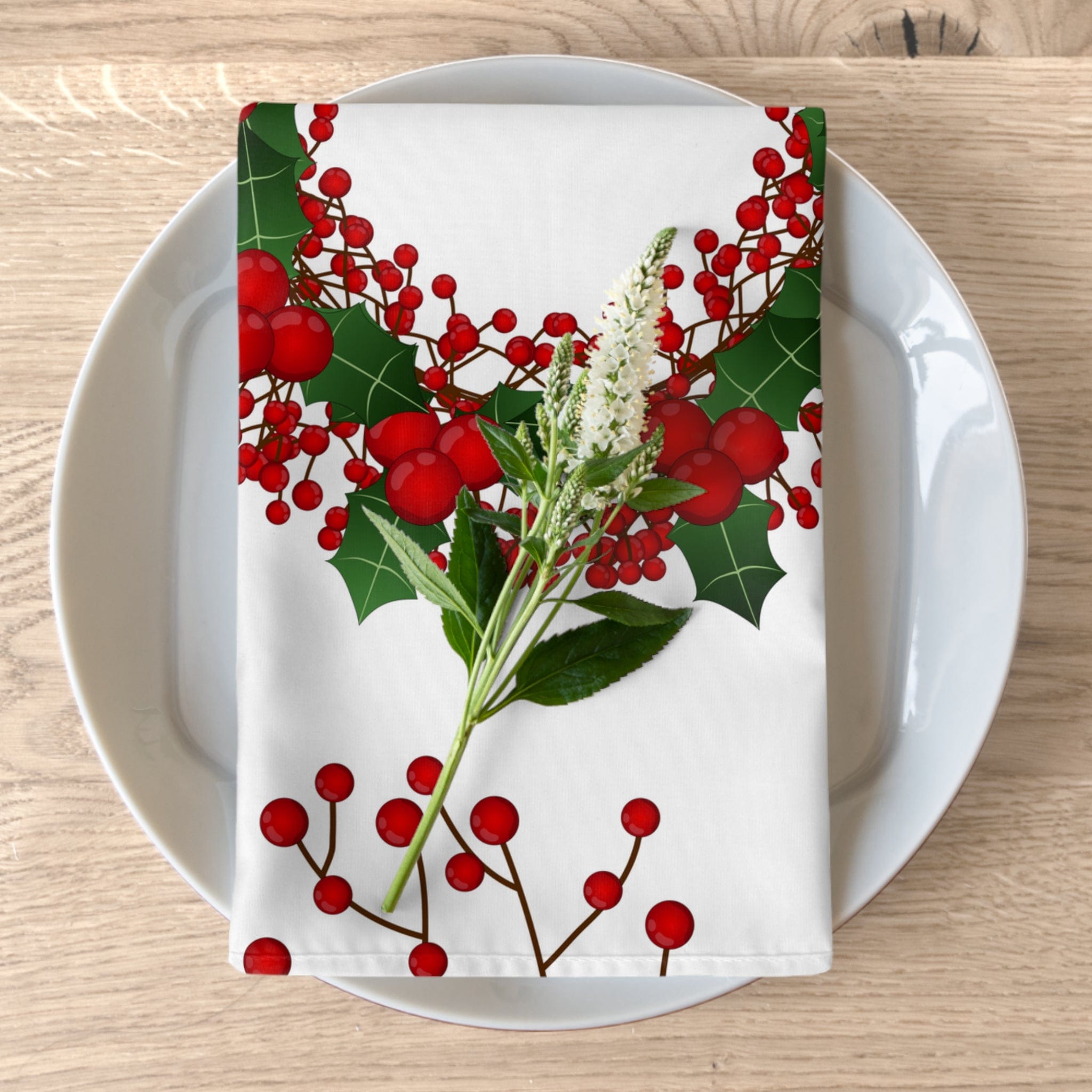 Kate McEnroe New York Mistletoes, Holly, Red Berries Christmas Napkins - Set of 4Napkins29840864452940782078