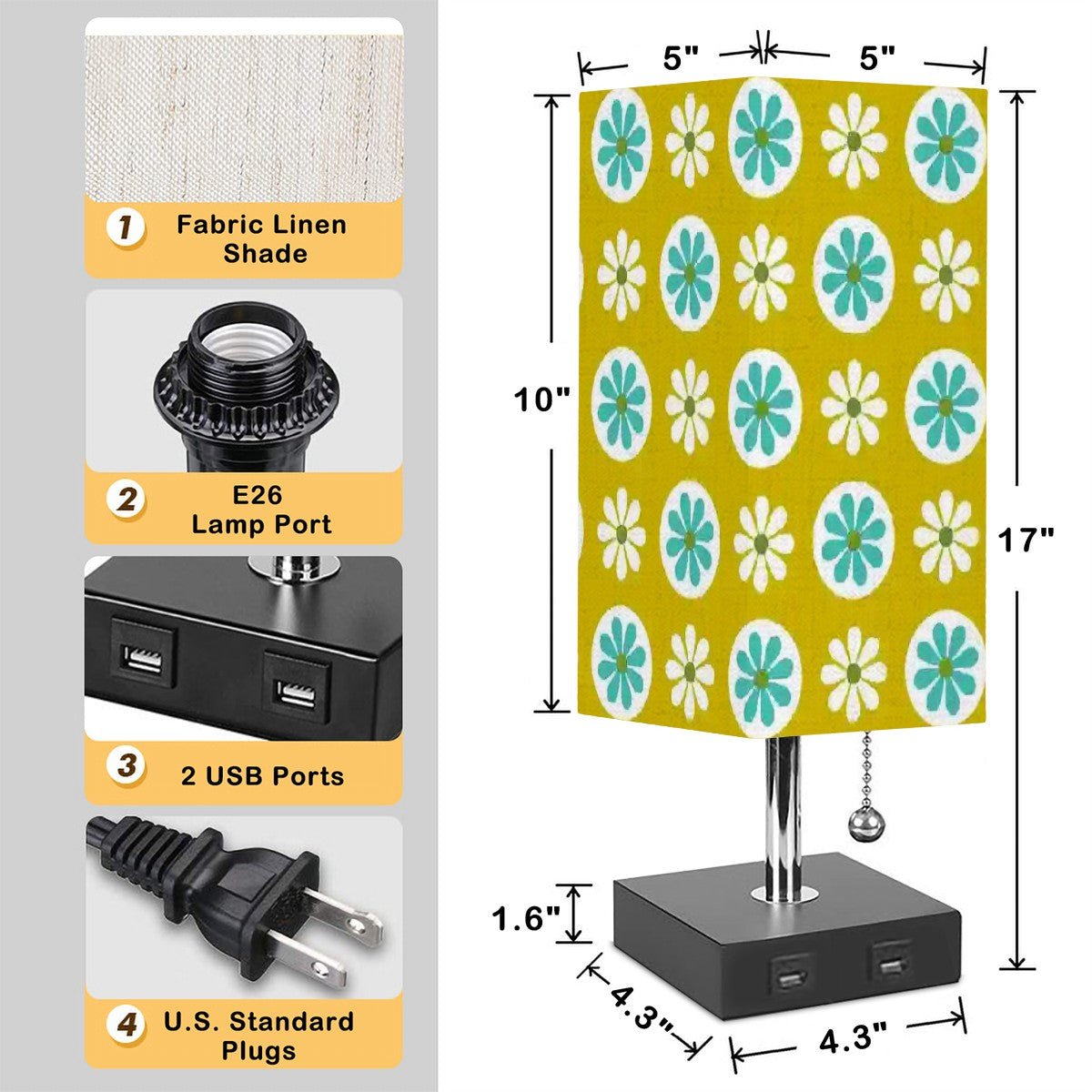 Kate McEnroe New York Mod Daisy Mid Century Modern Desk Lamp, Retro 60s Chartreuse Floral Table LightDesk LampsE8T8V10KYA